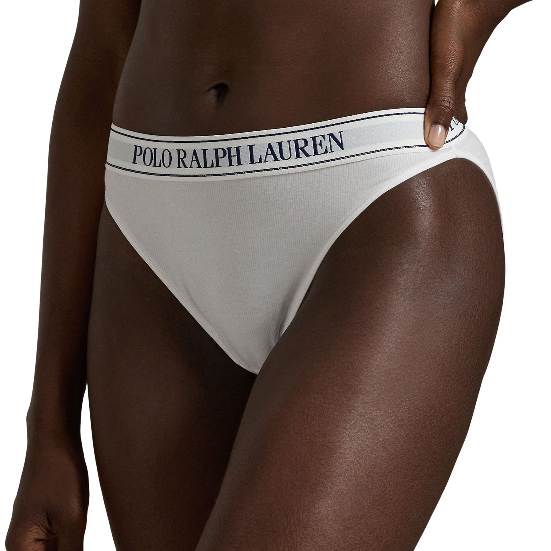 Polo Ralph Lauren Logo Bikini Panty on model, angled side front view