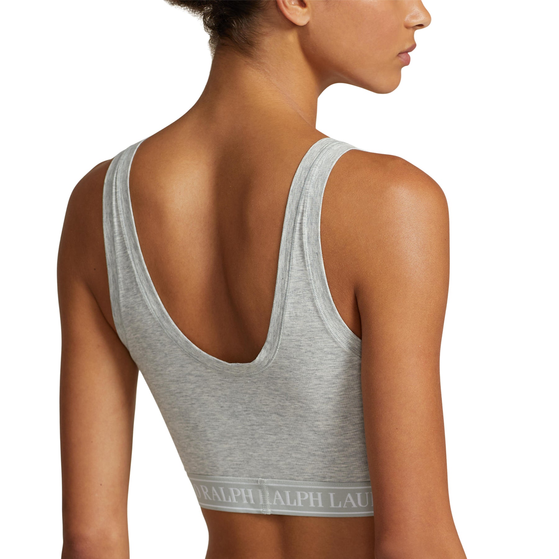 Alternate back angle - Polo Ralph Lauren cropped tank bralette in heather grey
