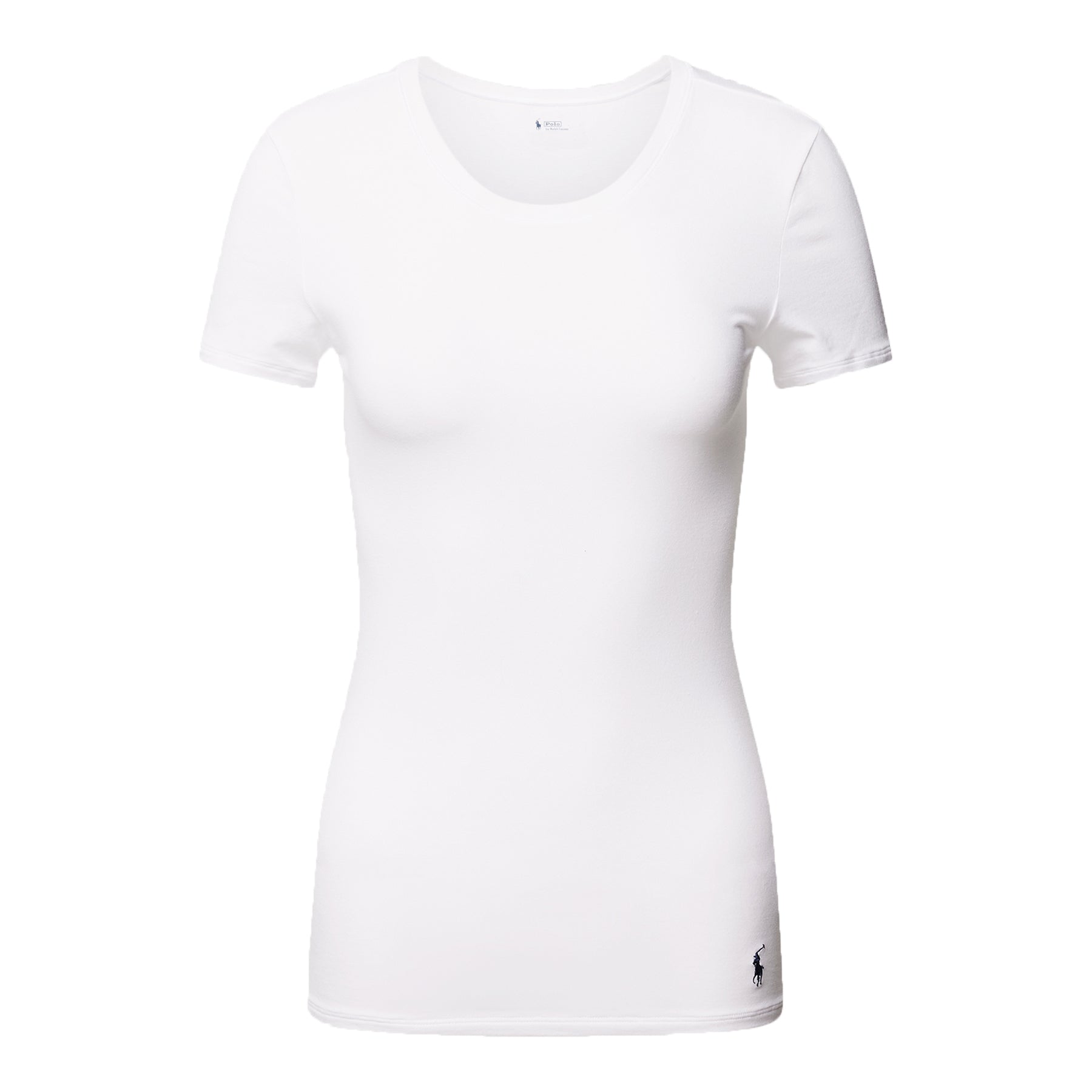 Front view of Polo Ralph Lauren women's white fitted crew neck t-shirt