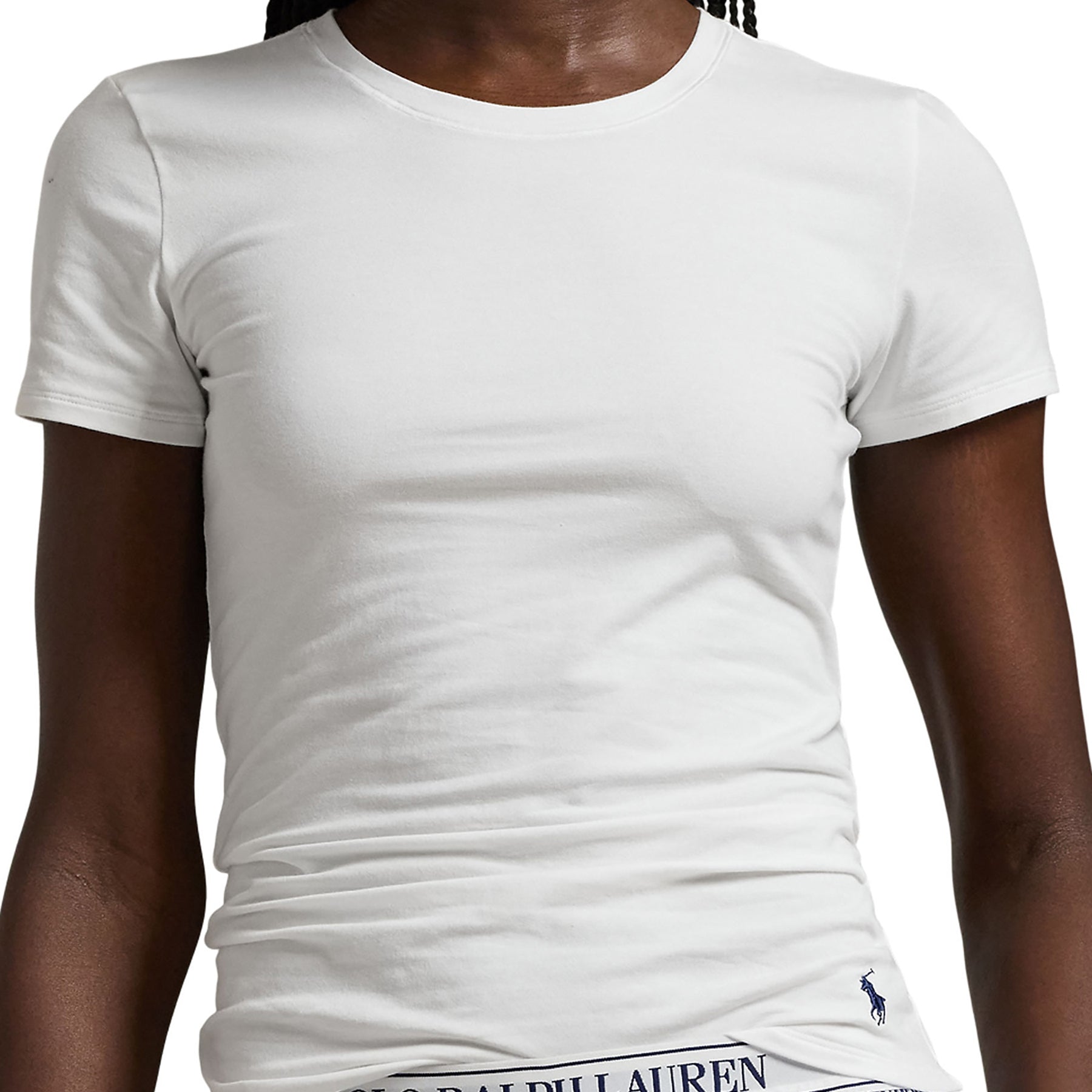 Polo Ralph Lauren women's white crew neck t-shirt styled with striped shorts