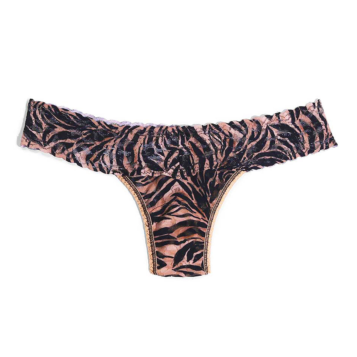 Wild Thing zebra print thong in blush pink and black, front product view.