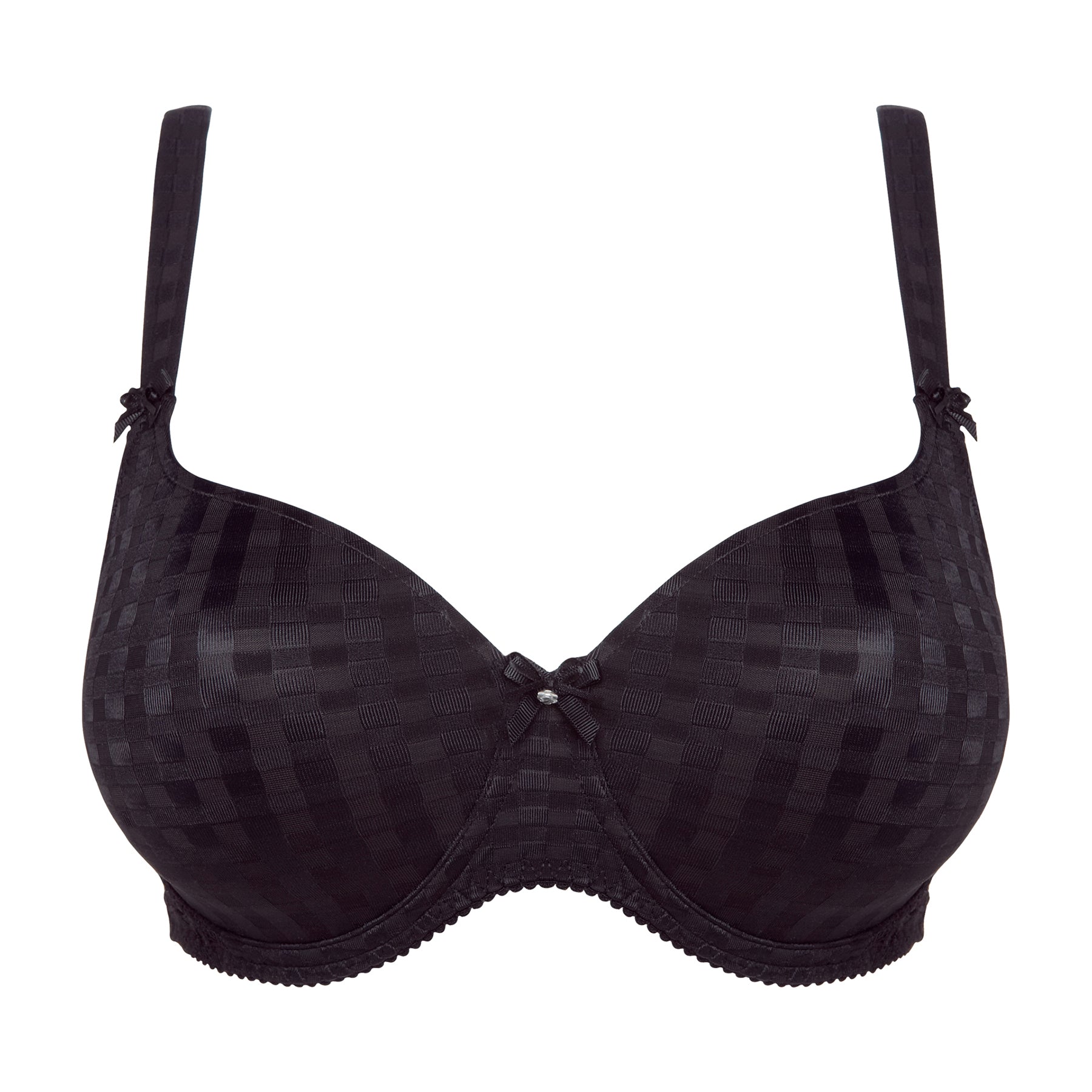 PrimaDonna Madison padded heart bra in black featuring moulded checked cups, underwire support, and elegant bow details.