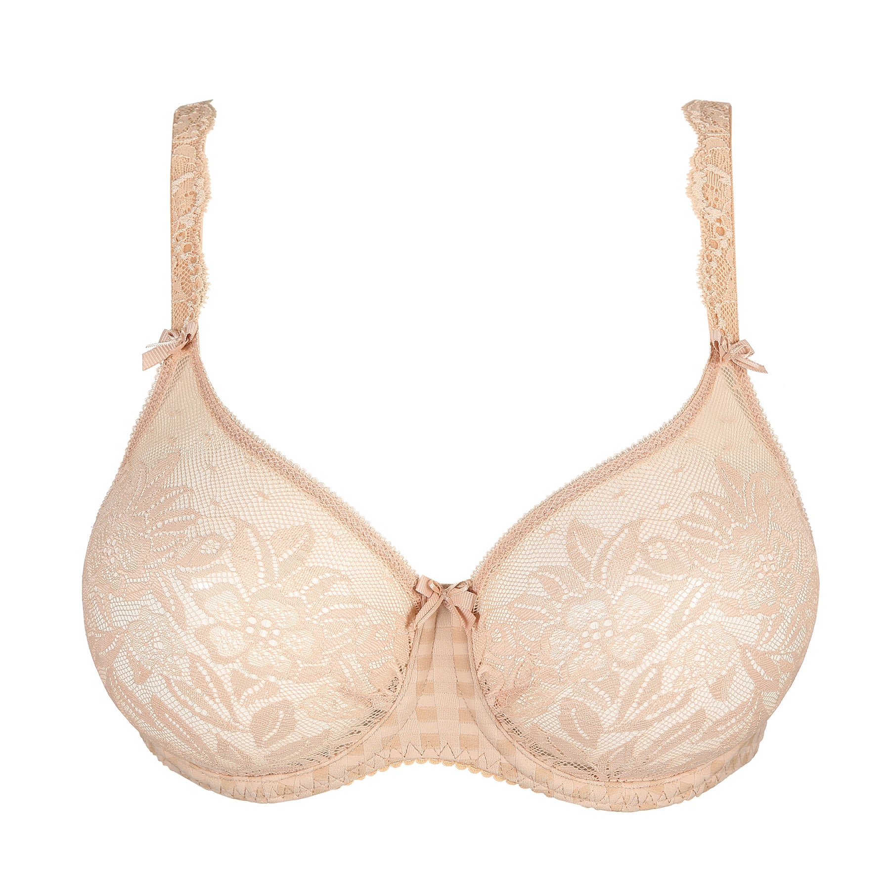 PrimaDonna 026-2127 Madison Full Cup Seamless Bra in Caffè Latte with lace overlay and checked side panels.