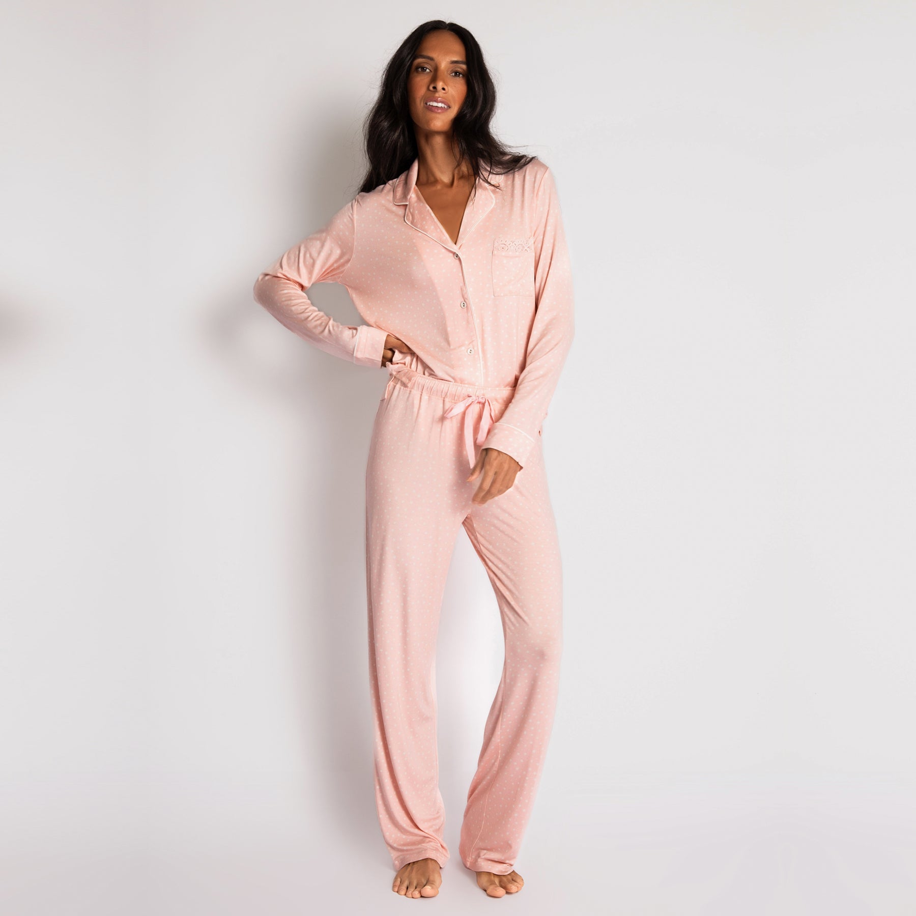 Good Vibes Cotton Jersey Pyjama Set, Pink/Black