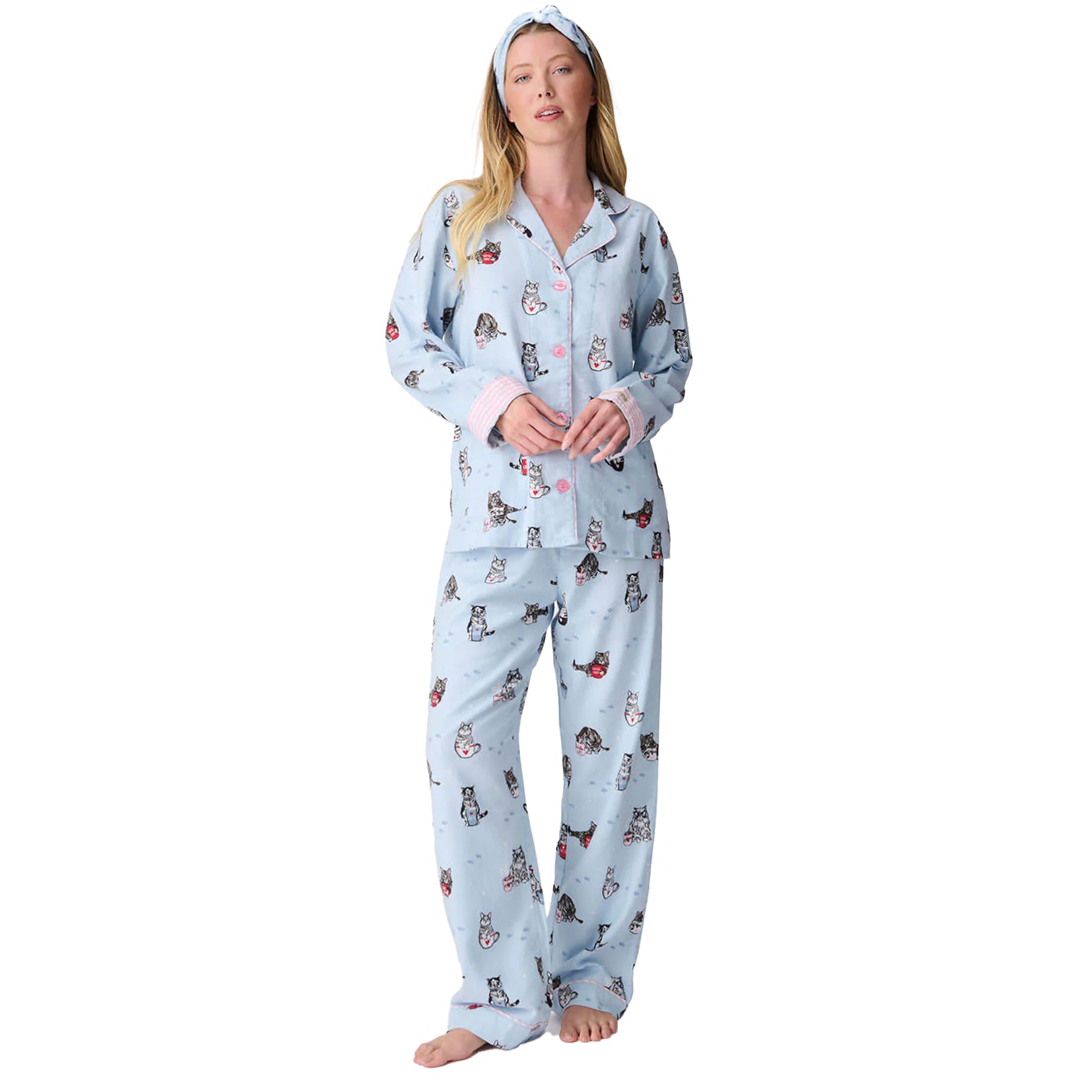 PJ Salvage Coffee & Cat Naps Flannel PJ Set
