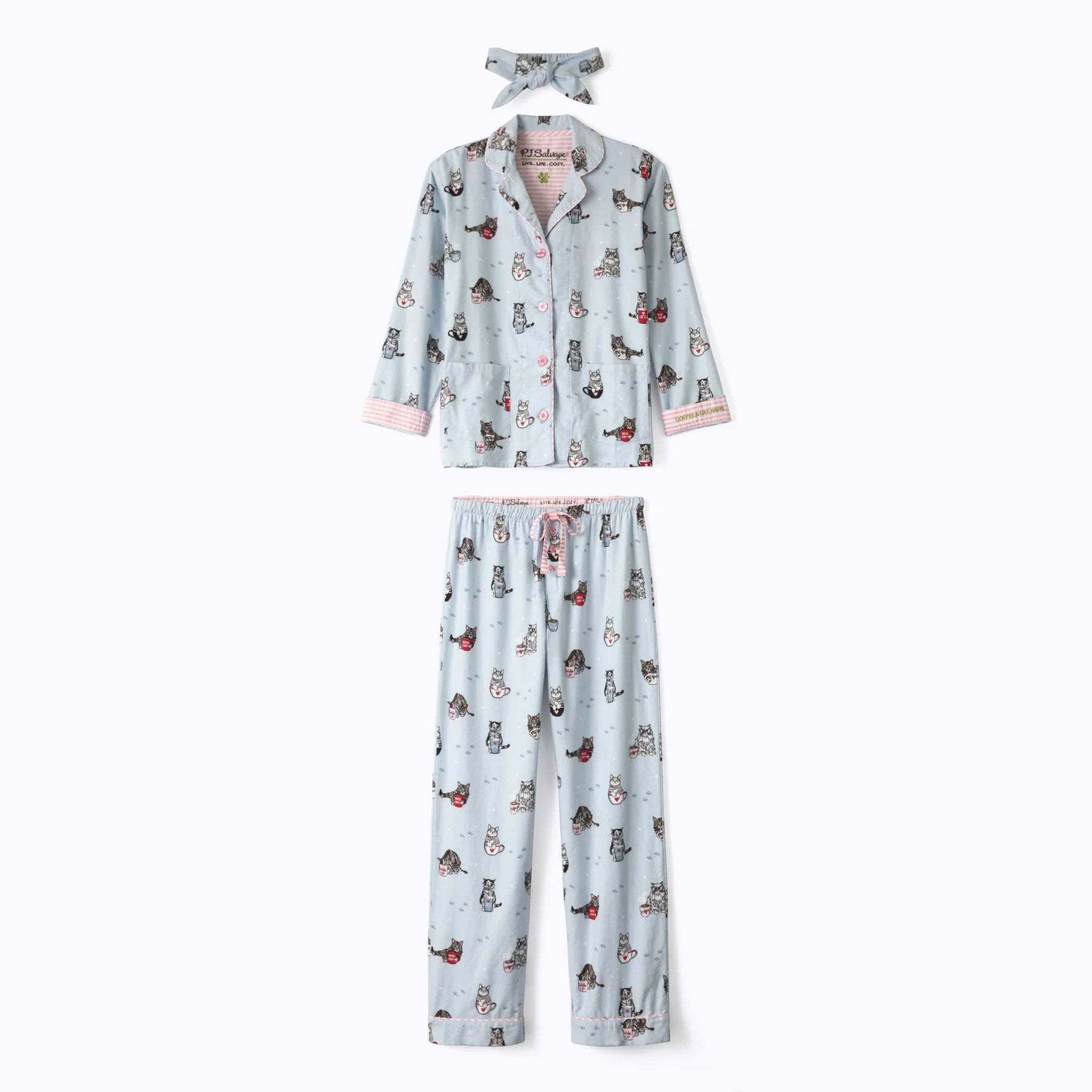 PJ Salvage Coffee & Cat Naps Flannel PJ Set
