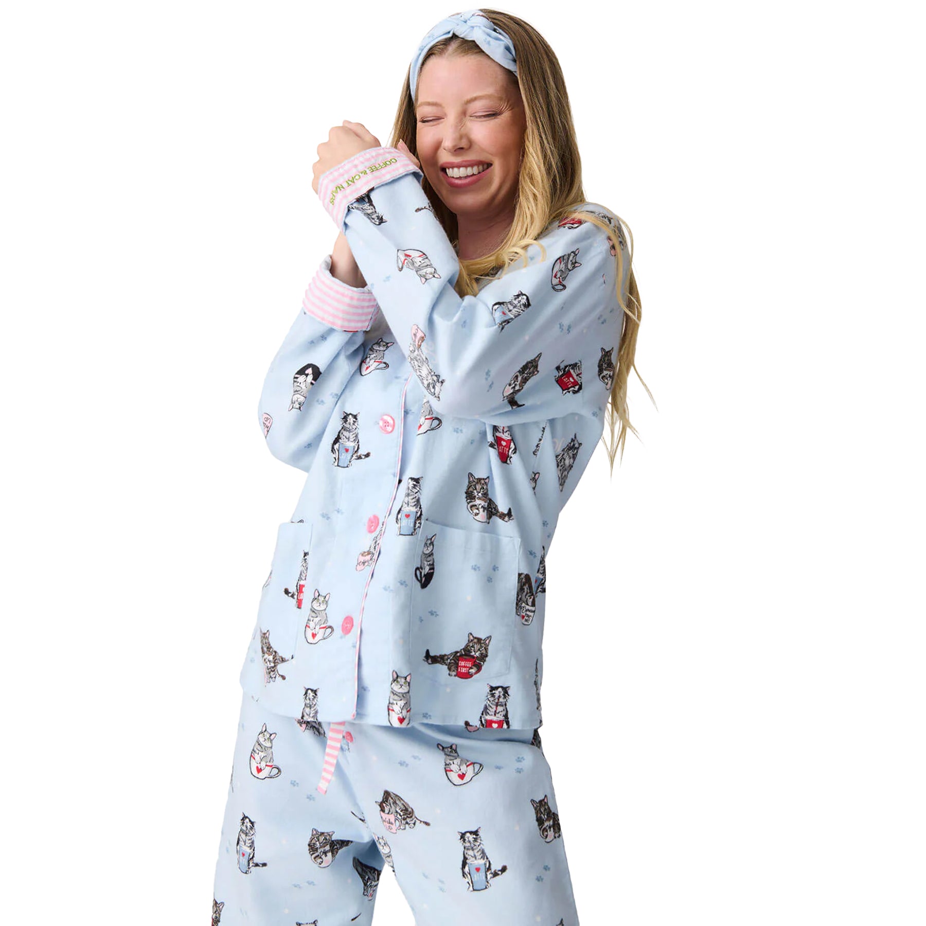 PJ Salvage Coffee & Cat Naps Flannel PJ Set