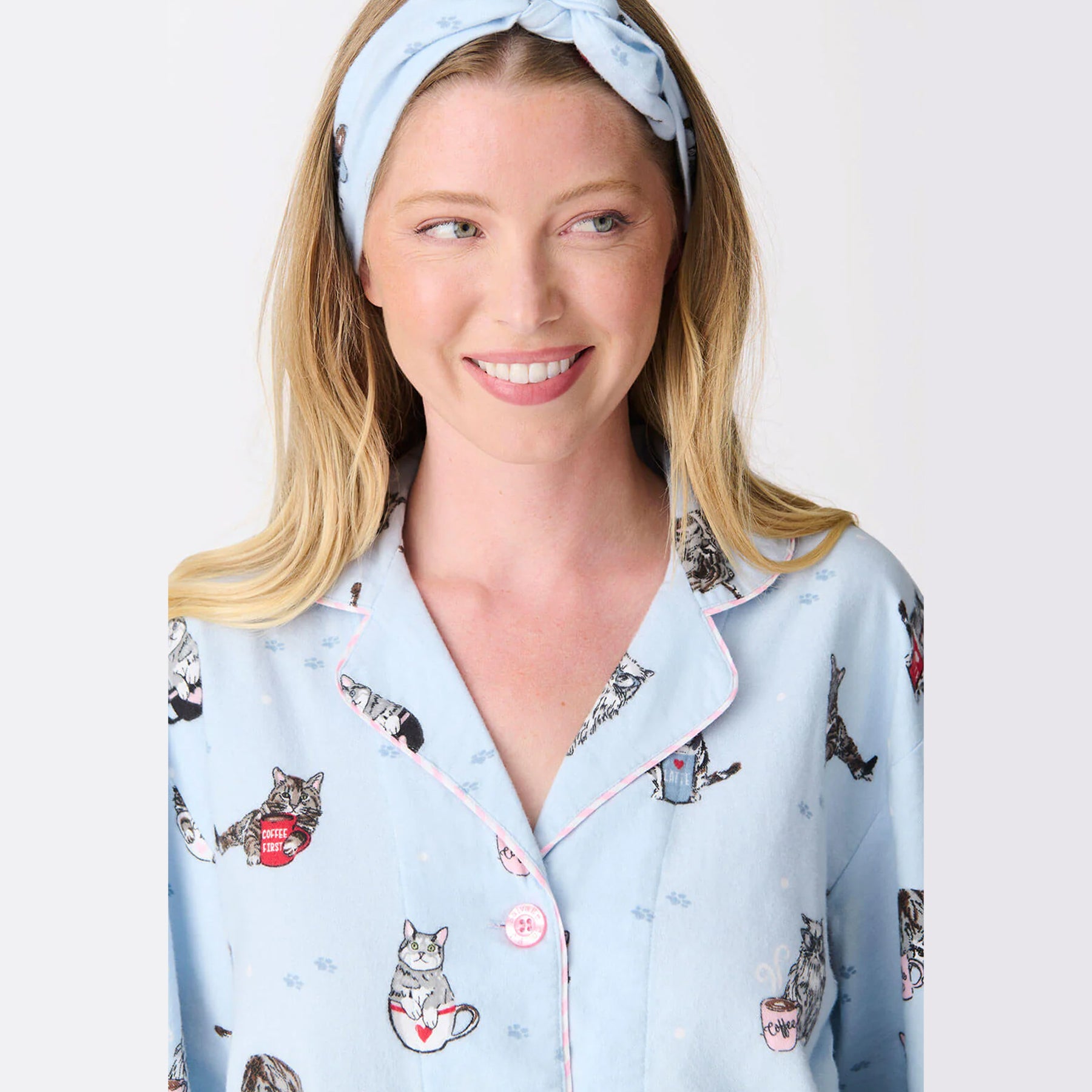 PJ Salvage Coffee & Cat Naps Flannel PJ Set