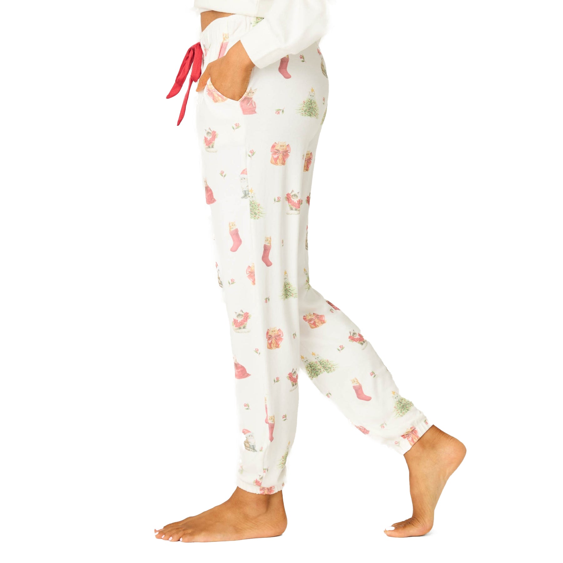 Floral patterned pajama pants on a white background