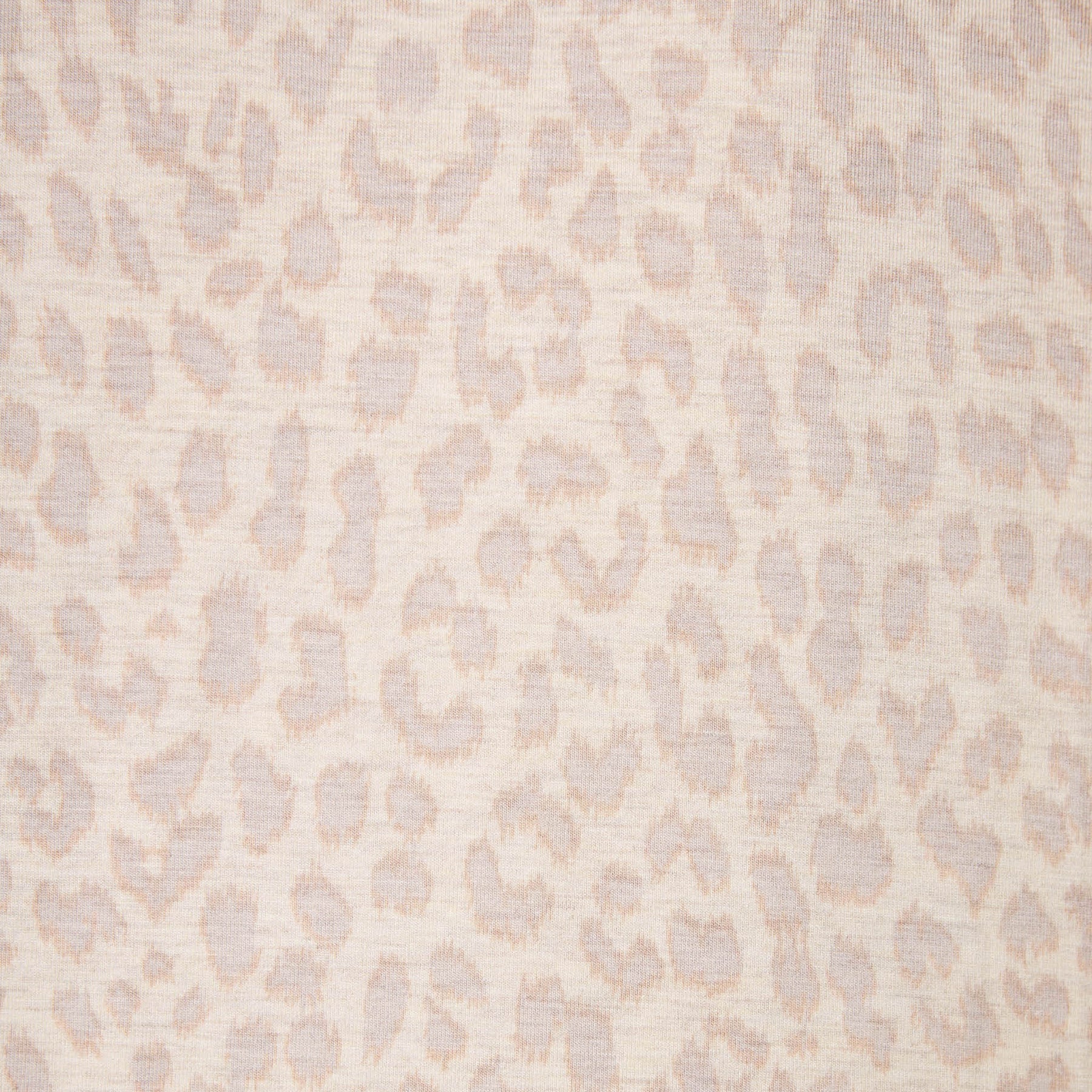 Close-up fabric swatch of beige leopard print sleepwear material with soft neutral tones and subtle animal pattern.