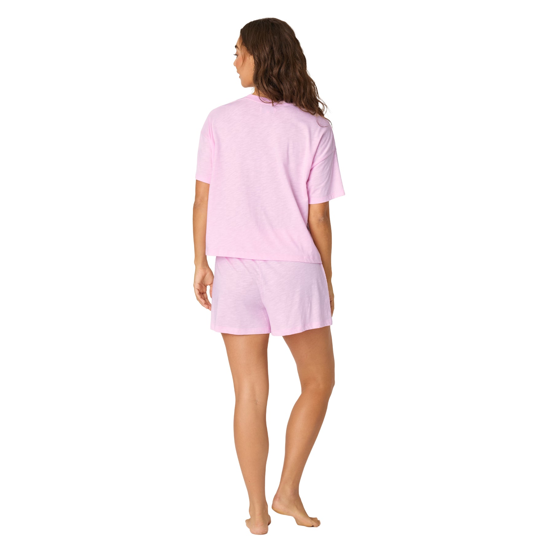 Back view of PJ Salvage purple summer short set with relaxed fit shorts.