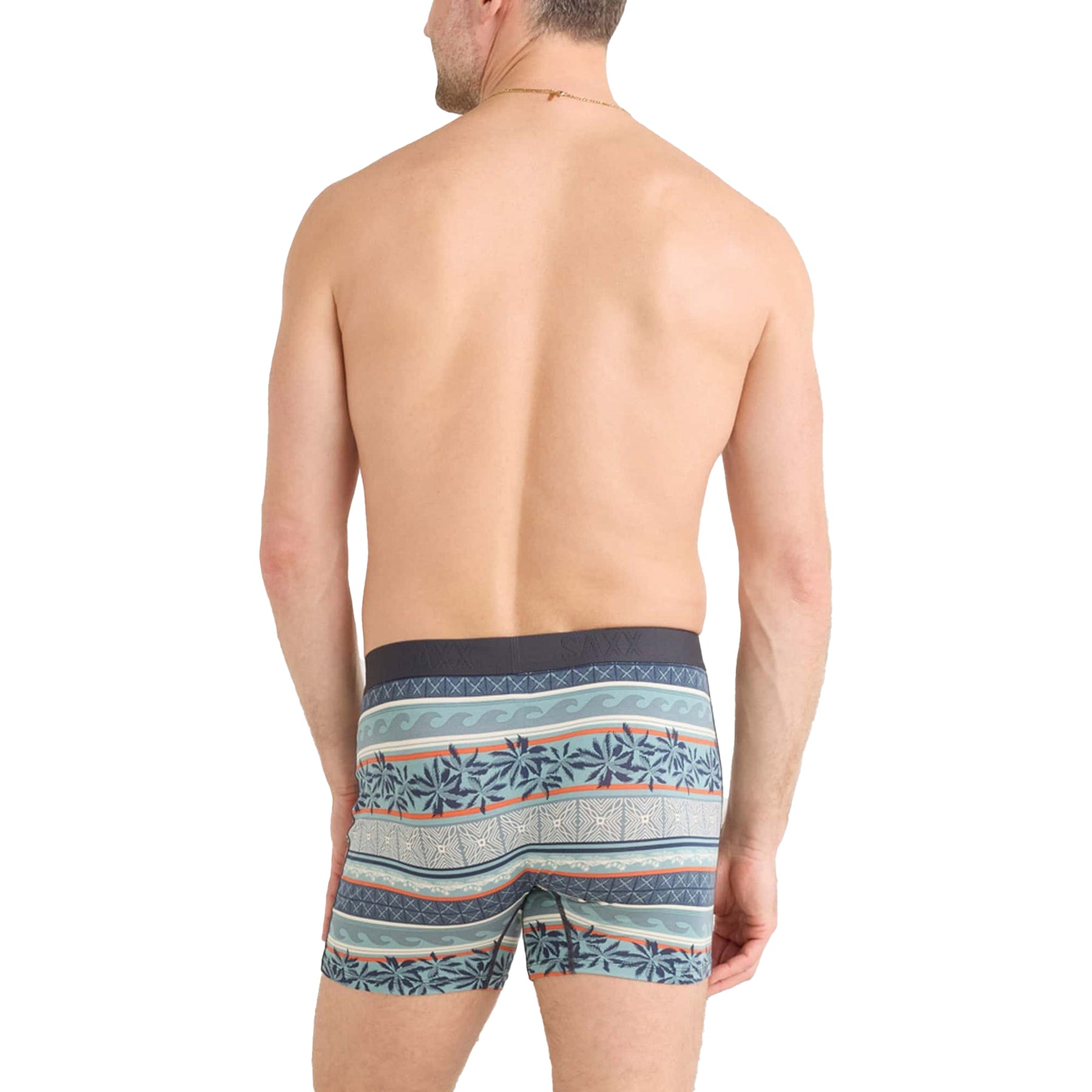 SAXX Ultra Boxer Brief with Fly in Beach Shack Stripe Teal – back view on model