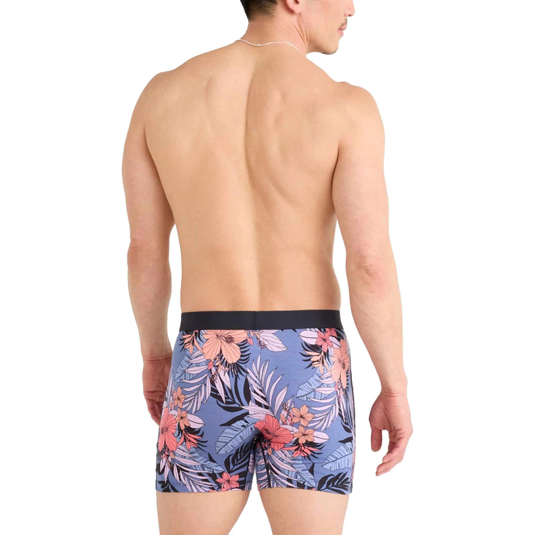 Back view of SAXX Ultra Boxer Brief with Fly in Hibiscus Jungle Blue print - men's floral patterned underwear