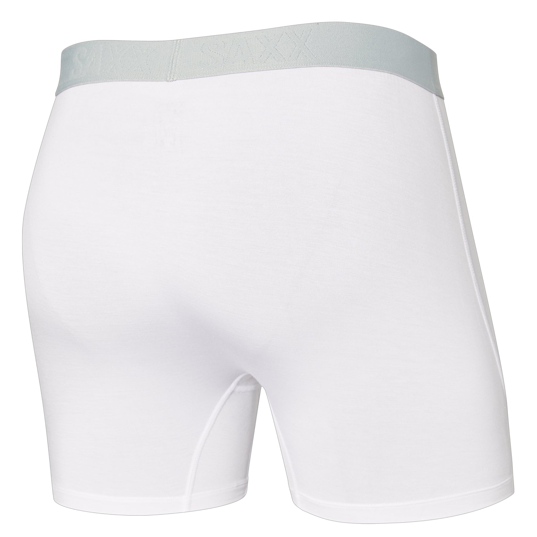 White boxer briefs with light gray waistband on a white background