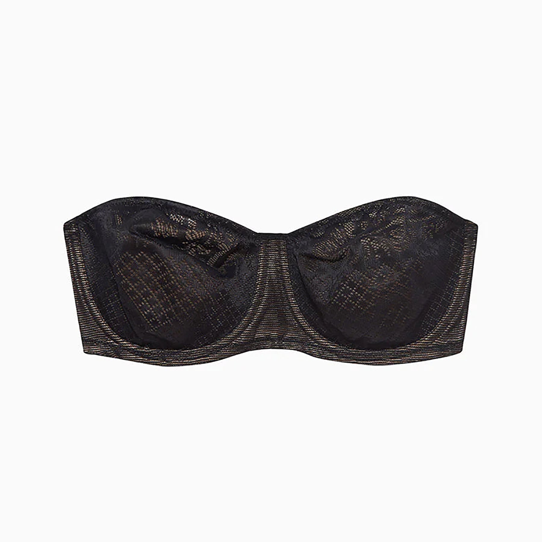 Wacoal 854310 Minimizing Strapless Bra in Black with smooth supportive cups and elegant textured design.