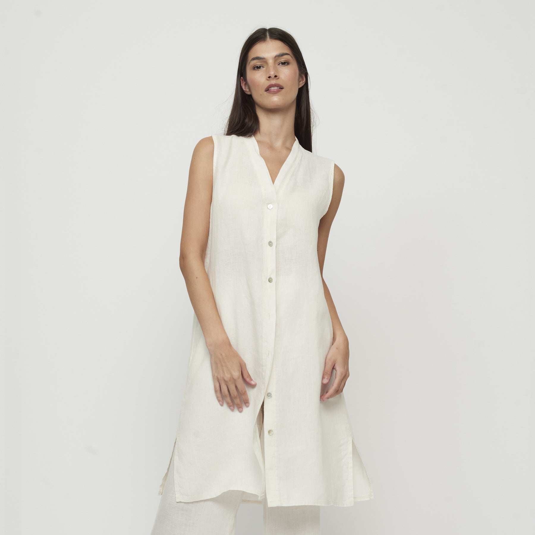 Pistache Linen Dress with Buttons