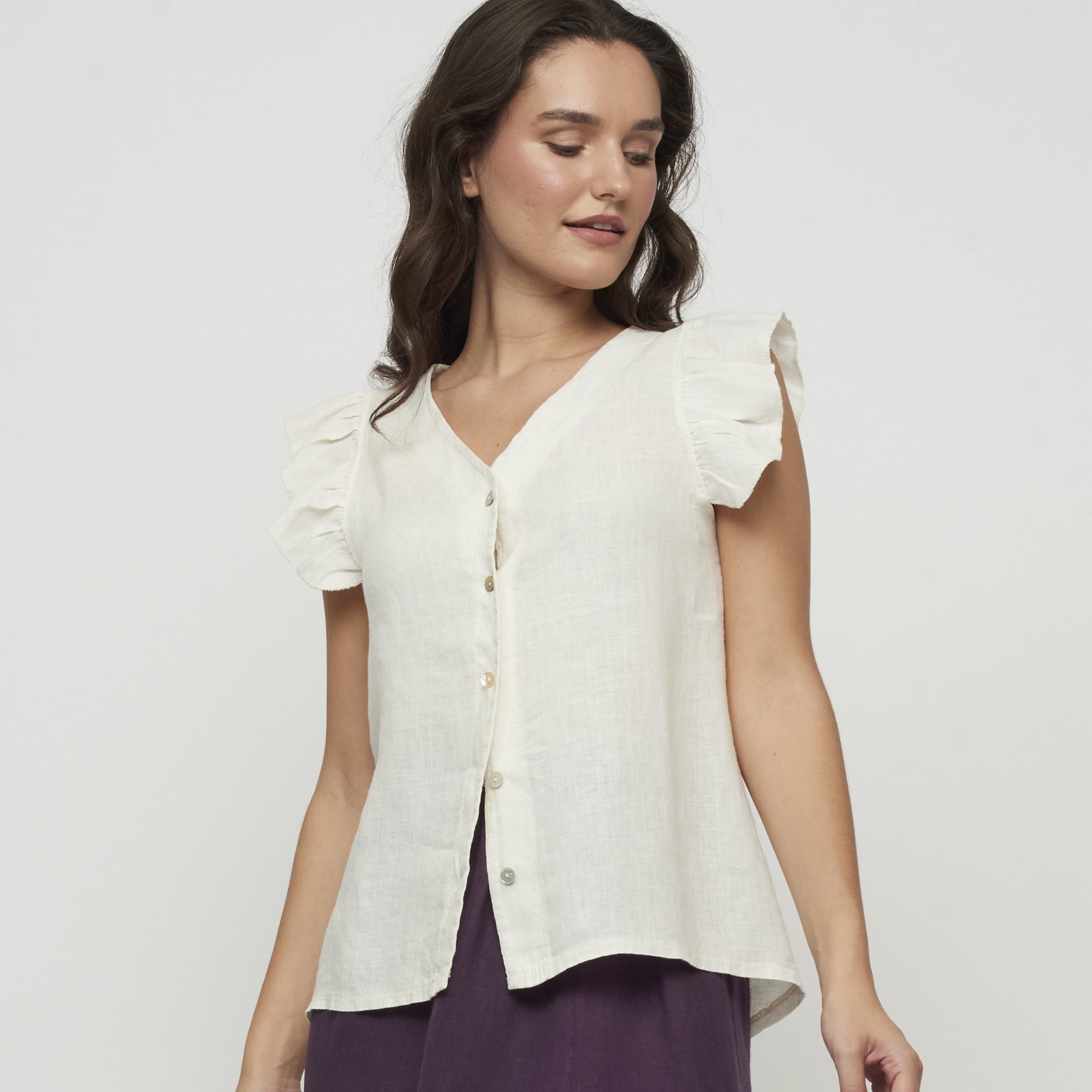 Pistache Linen Cap Sleeve Top