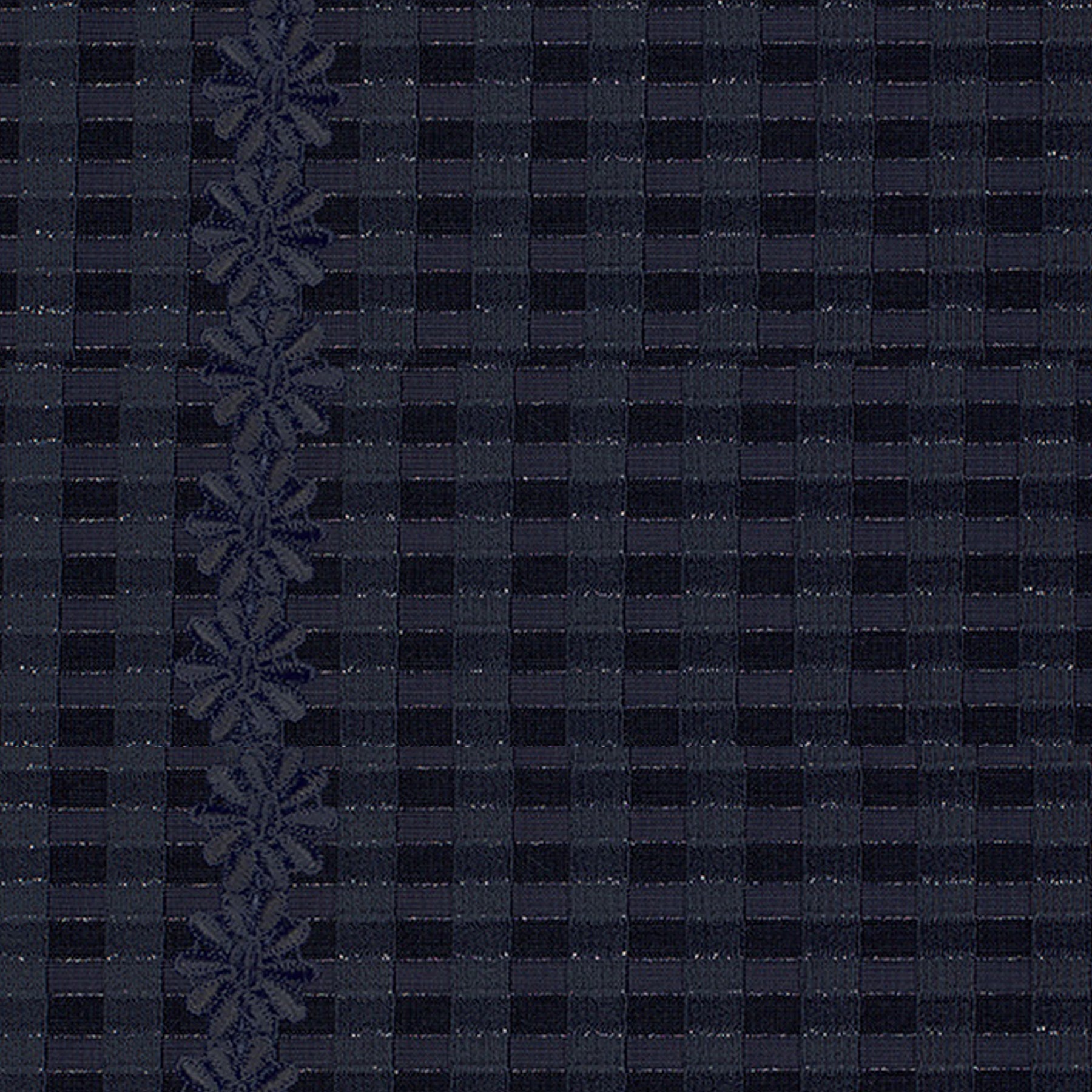 Marie Jo Avero Velvet Blue fabric swatch featuring the signature checked pattern with subtle shimmer and iconic daisy embroidery detail.