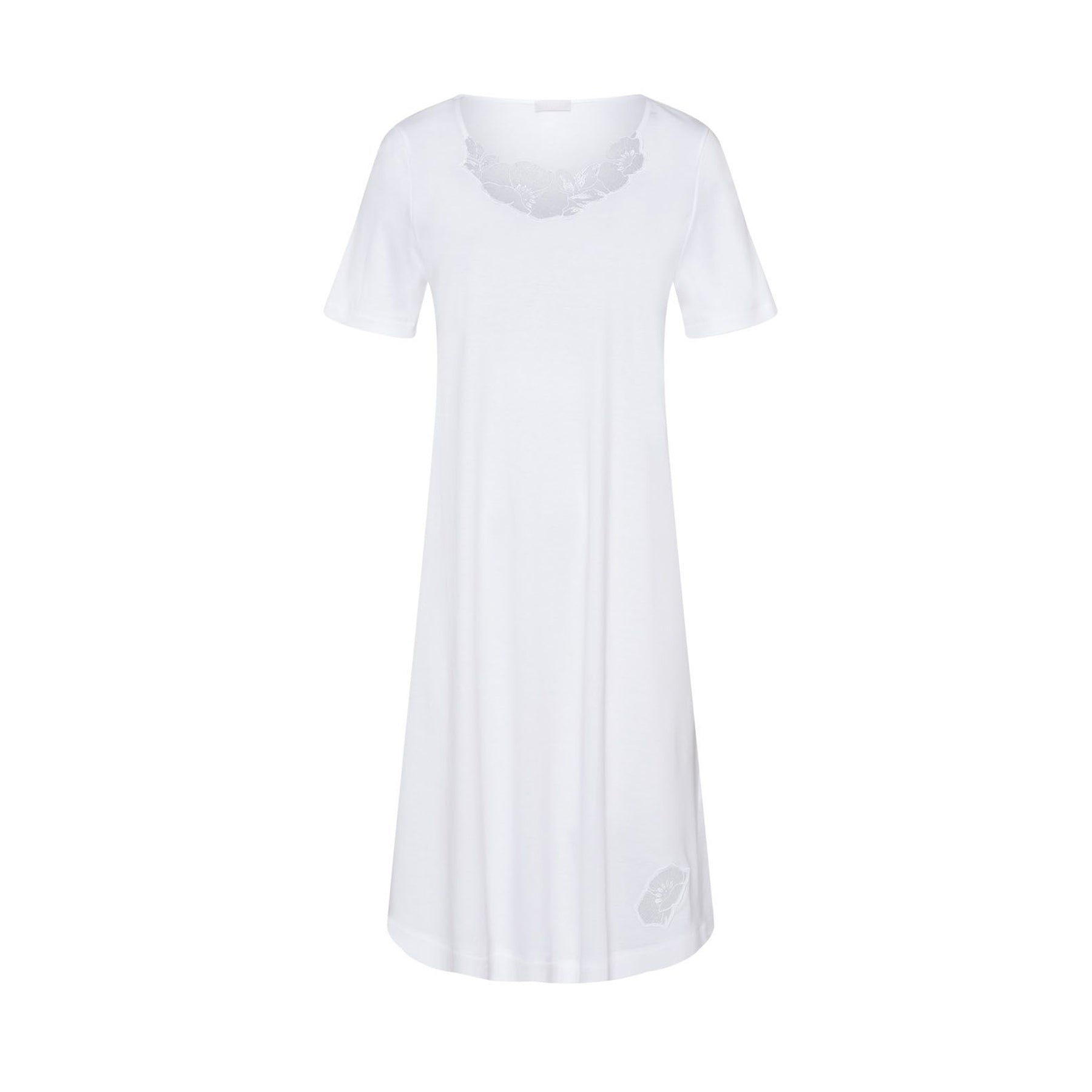 Hanro Moments Short Sleeve V-Neck Lace Trim Gown