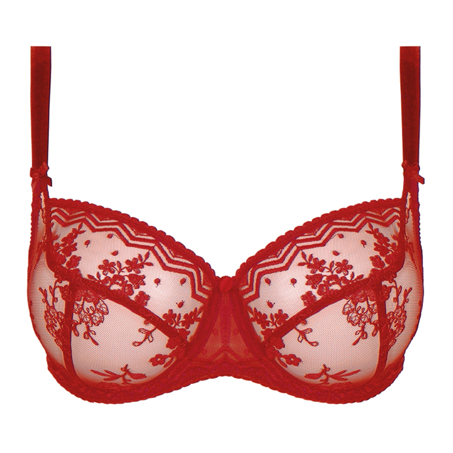 Eglantine demi-cup bra in embroidered tulle multi-coloured red La Redoute  Collections