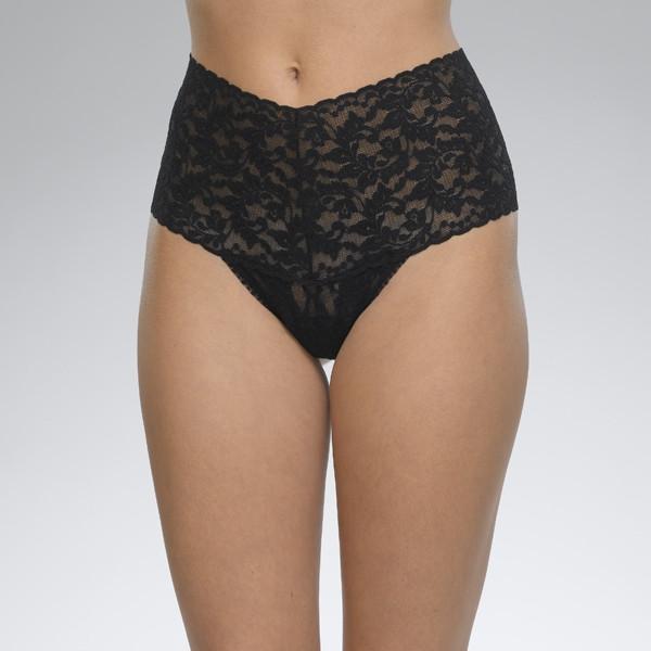 Hanky Panky Plus Size Signature Lace Retro Rise Thong in black