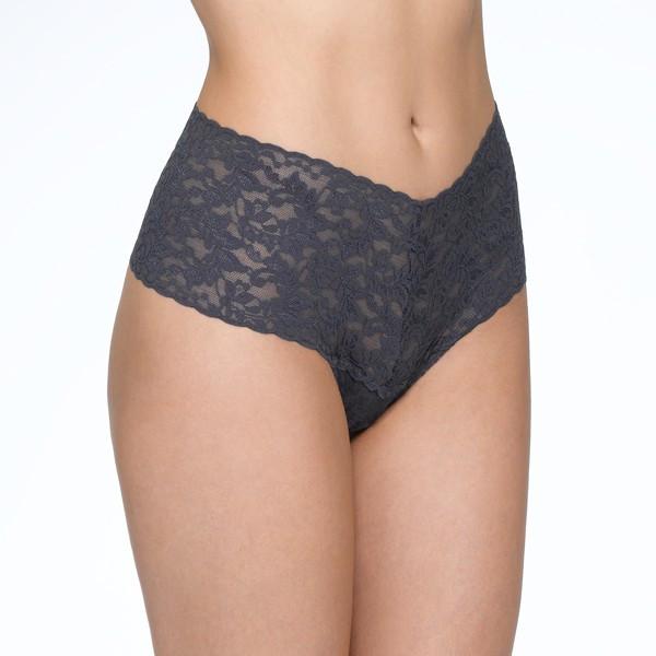 Hanky Panky Plus Size Signature Lace Retro Rise Thong in Granite