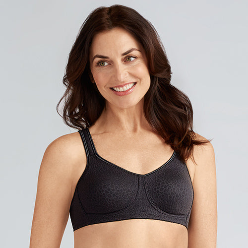 Amoena wireless bra Mona in black front view on model
