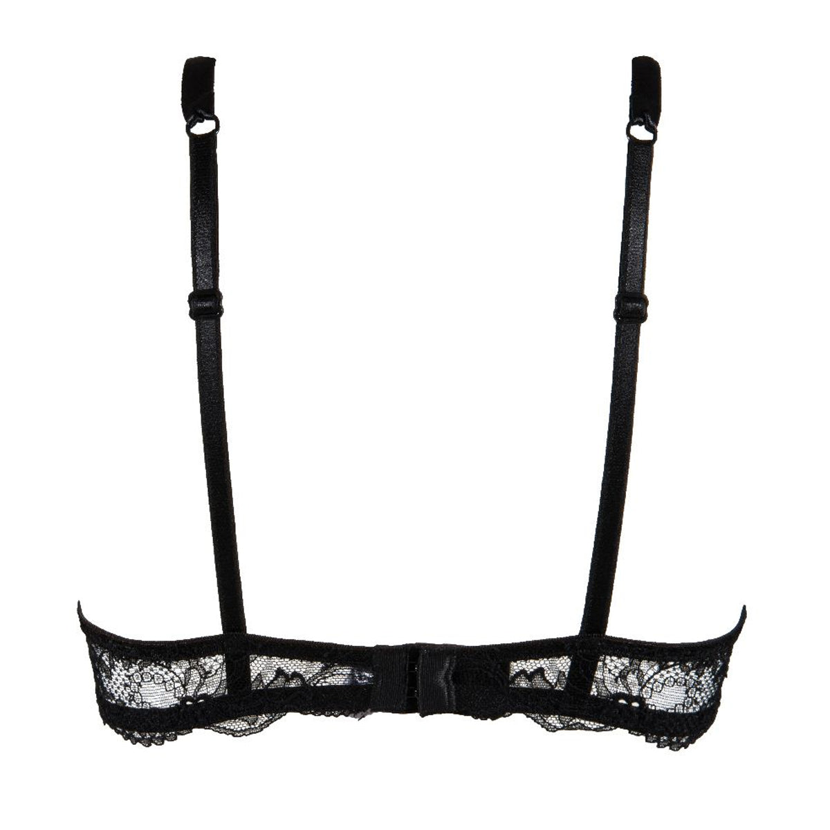 Lise Charmel soir de venise horizontal seam lace demi cup bra in black noir diamant. Rear view without model.