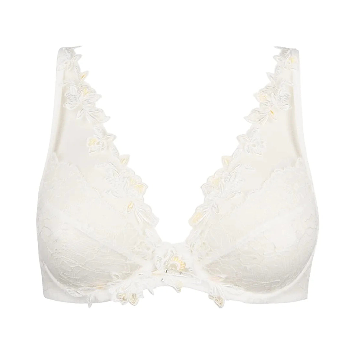 Soft Triangle Bra in Off White with Cotton Leavers Lace
