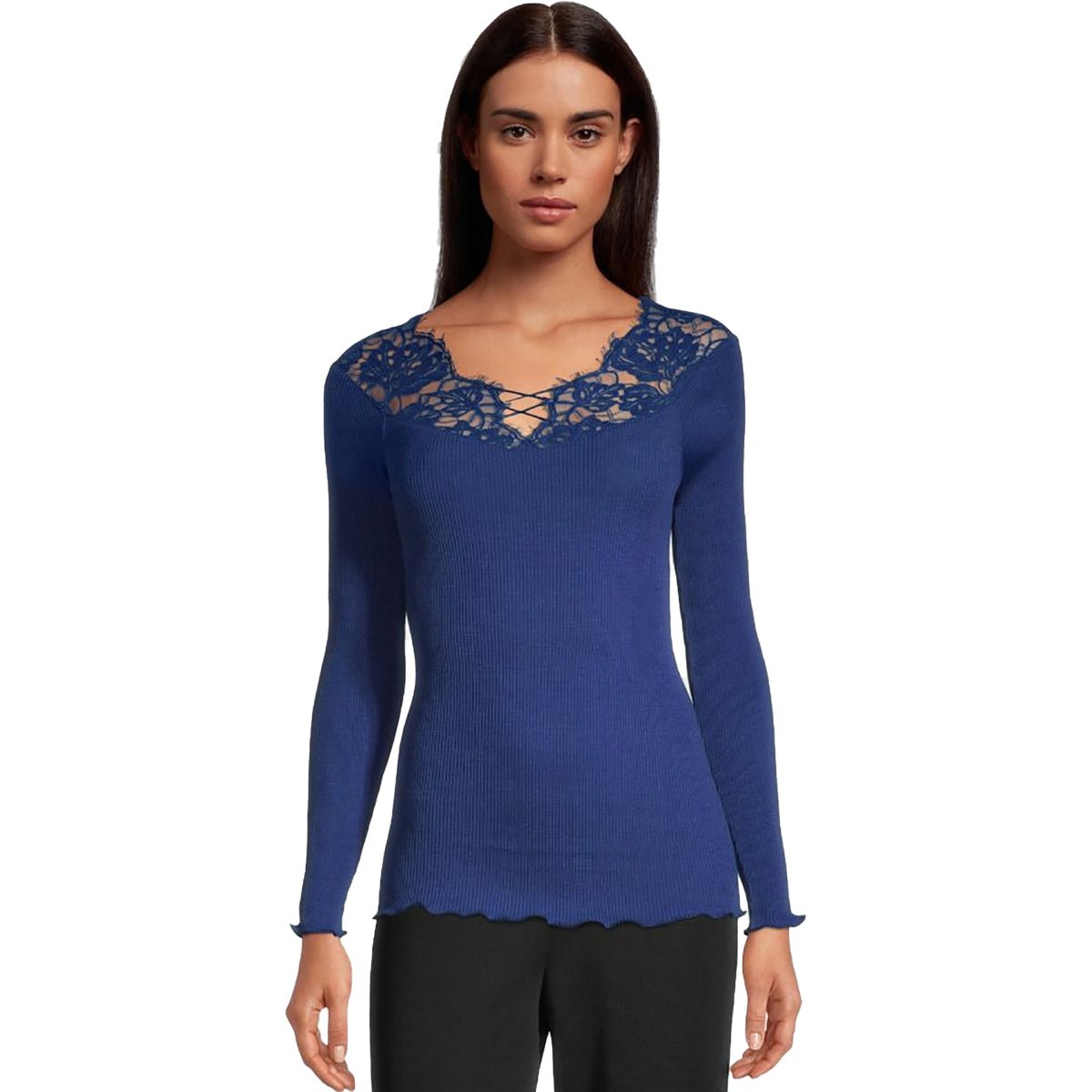 Oscalito LS Wool & Silk Top w/ Leavers Lace