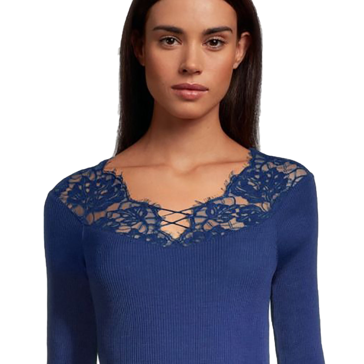 Oscalito LS Wool & Silk Top w/ Leavers Lace