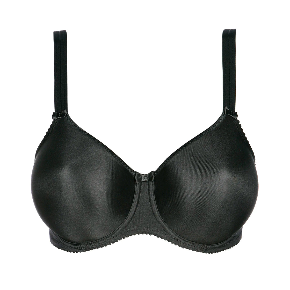 Seamless underwired black bra. Front view, without model.
