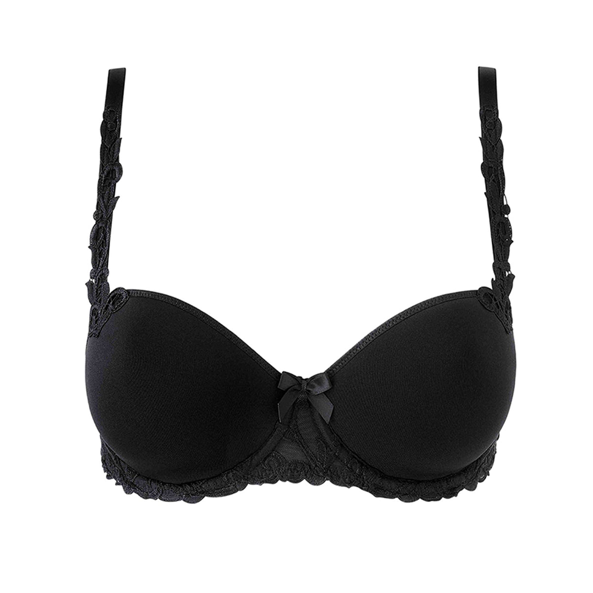 Simone Perele canada andora balcony spacer bra in black. Front view without model.