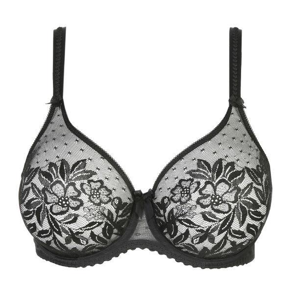 Fleur of England Signature Black Lace & Silk Padded Plunge Bra for Sale