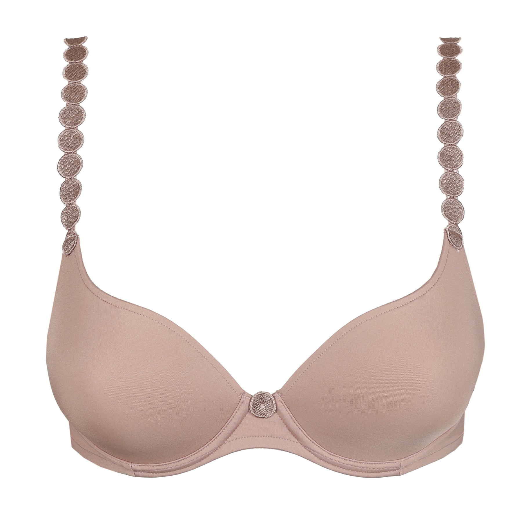 Marie Jo Jane cosmetic padded plunge bra front view with smooth molded cups, plunge shape and signature strap detailing
