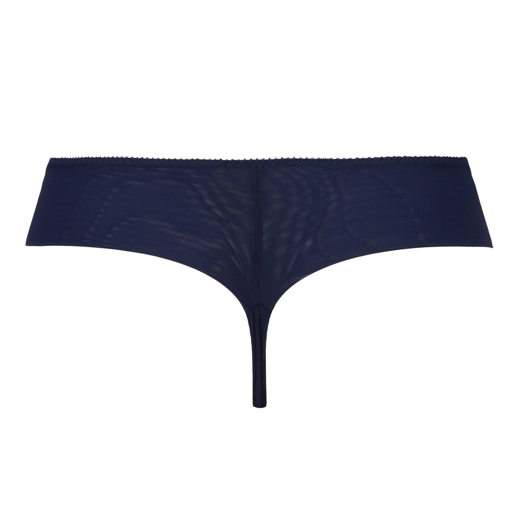Back product view of the Empreinte Clea Thong in Mystic Blue with smooth navy mesh.