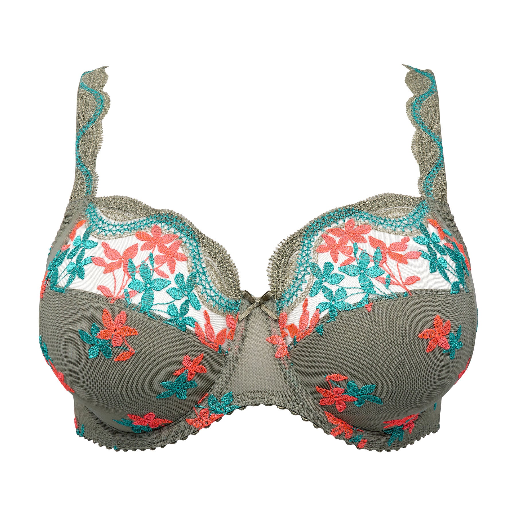 PrimaDonna Cala Luna full cup underwire bra in Botanique with sheer upper cups, multicolour floral embroidery, three-part cups, and exceptional full-bust support.