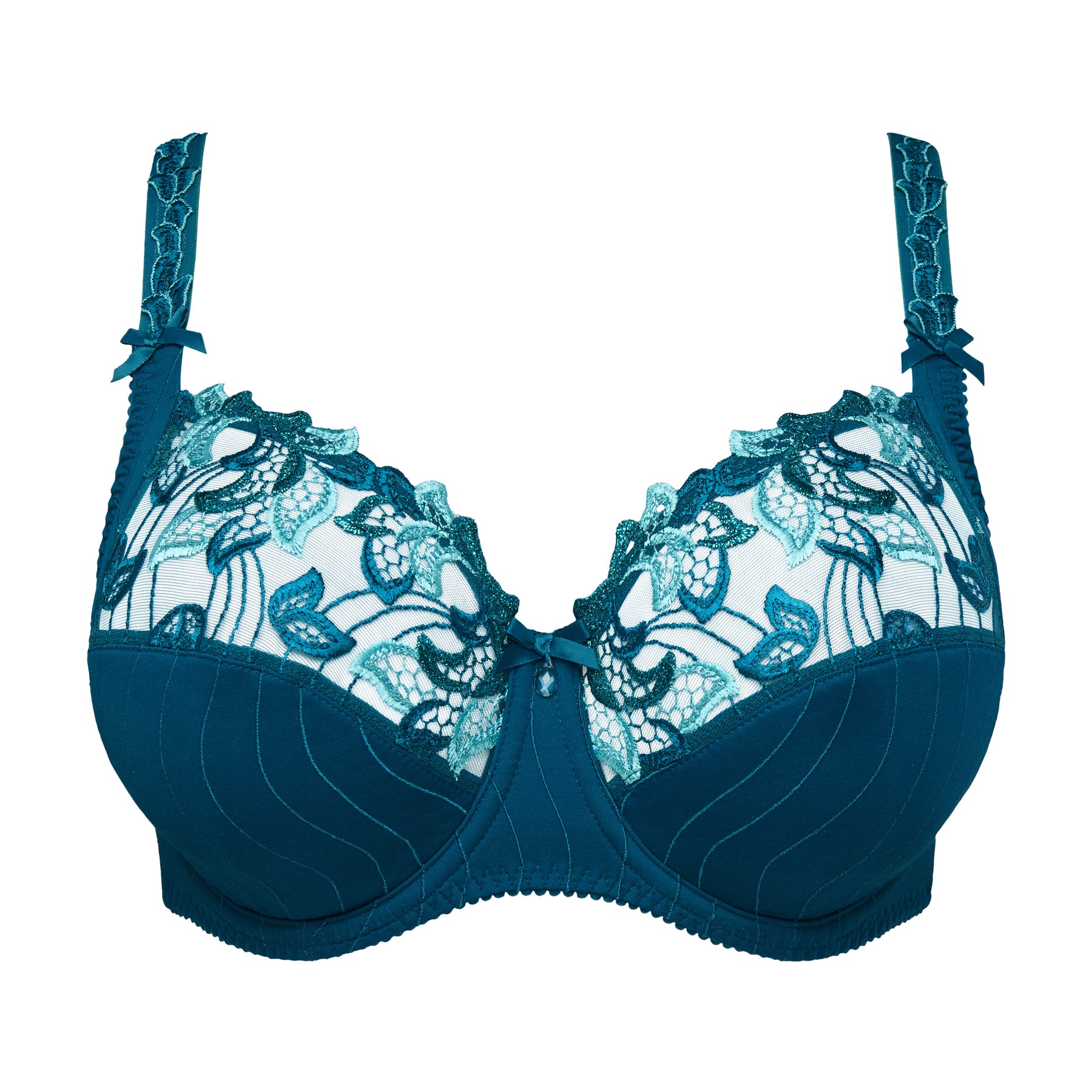 PrimaDonna Deauville full cup underwire bra in Peacock blue with signature embroidered cups, front product image