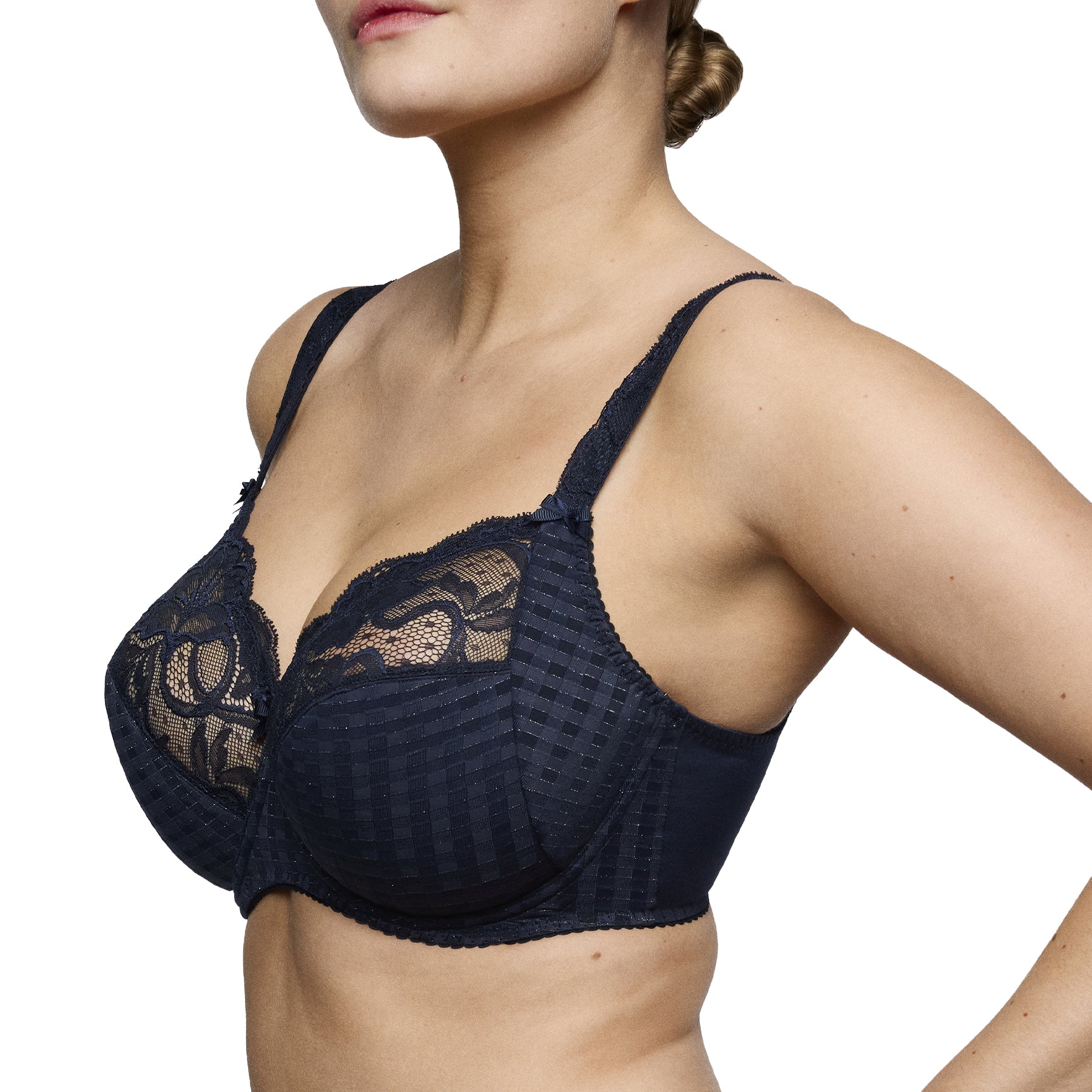 PrimaDonna Madison Full Cup Bra and matching brief in Navy, combining everyday basics comfort with luxurious lace and reliable full-bust support.