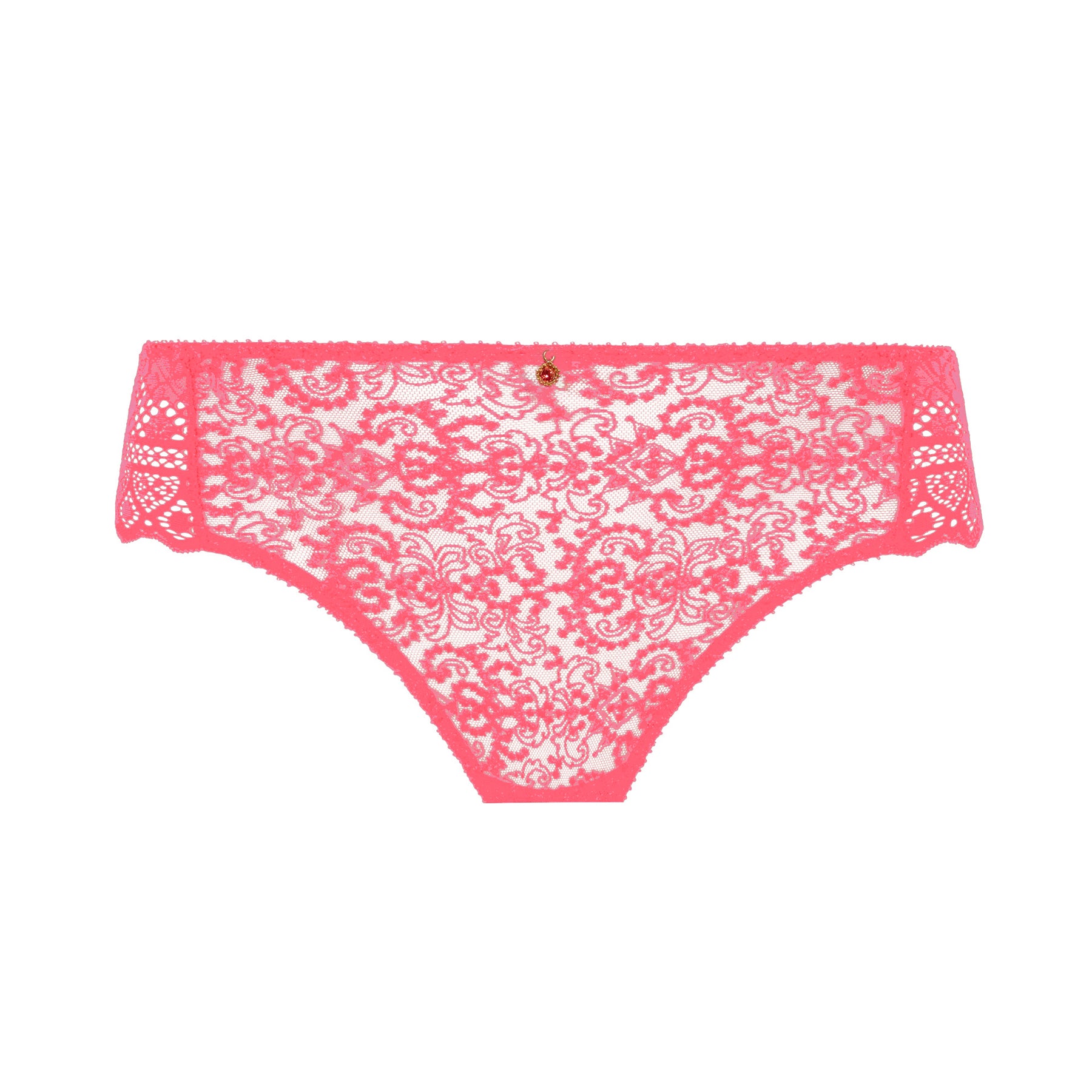Pink lace underwear on a white background