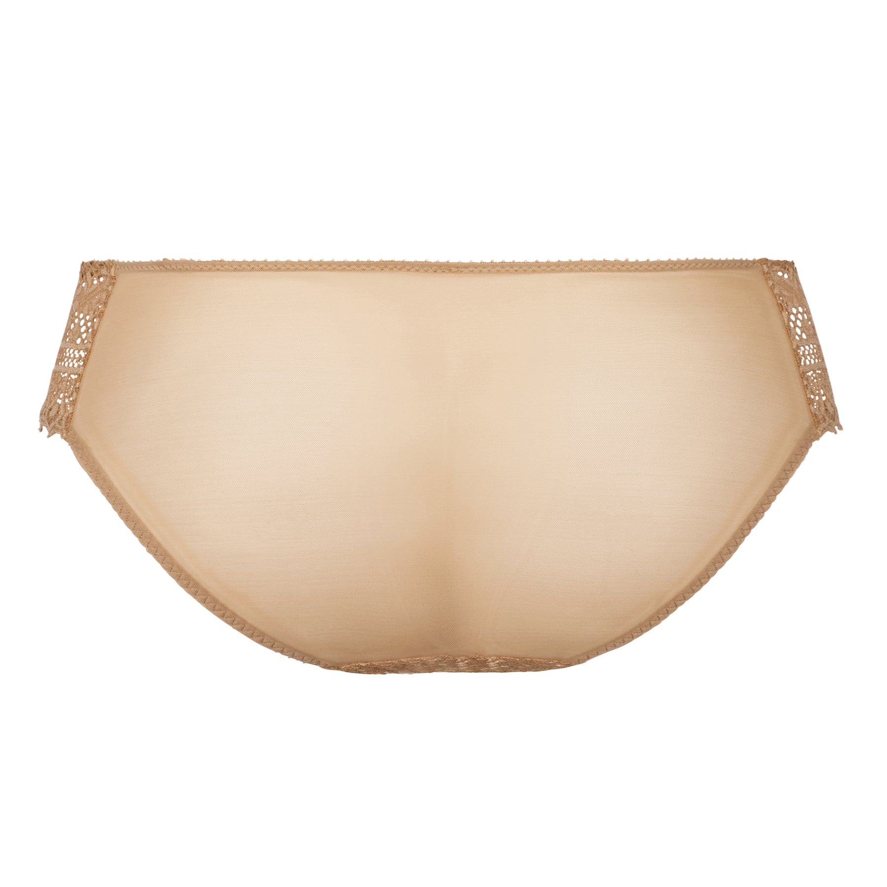 Back view of the Empreinte Cassiopée Bikini Brief in Gold, showcasing smooth nude mesh fabric for a seamless fit and comfortable everyday luxury.