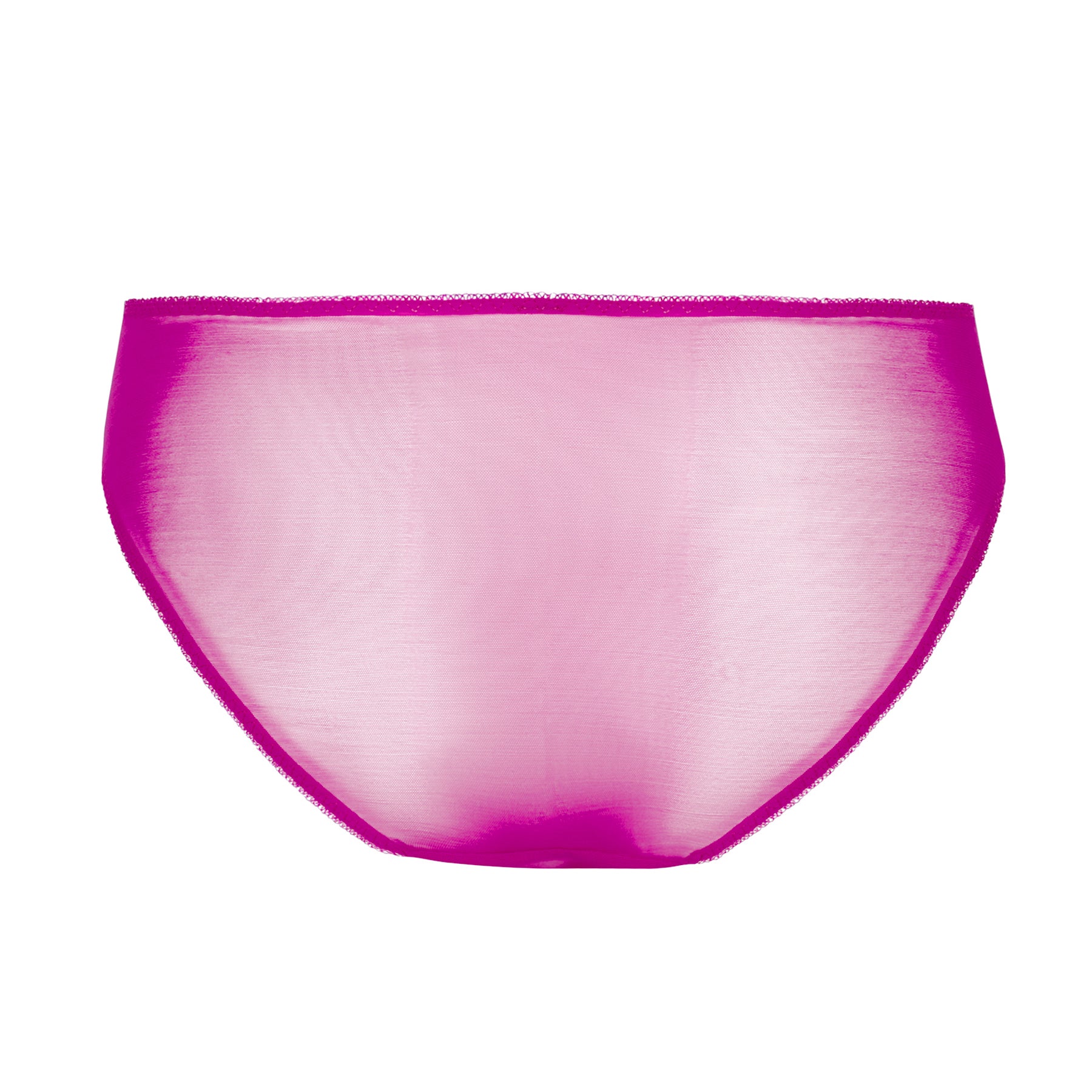 Back view of the magenta panty in sheer mesh fabric with a smooth, seamless finish.