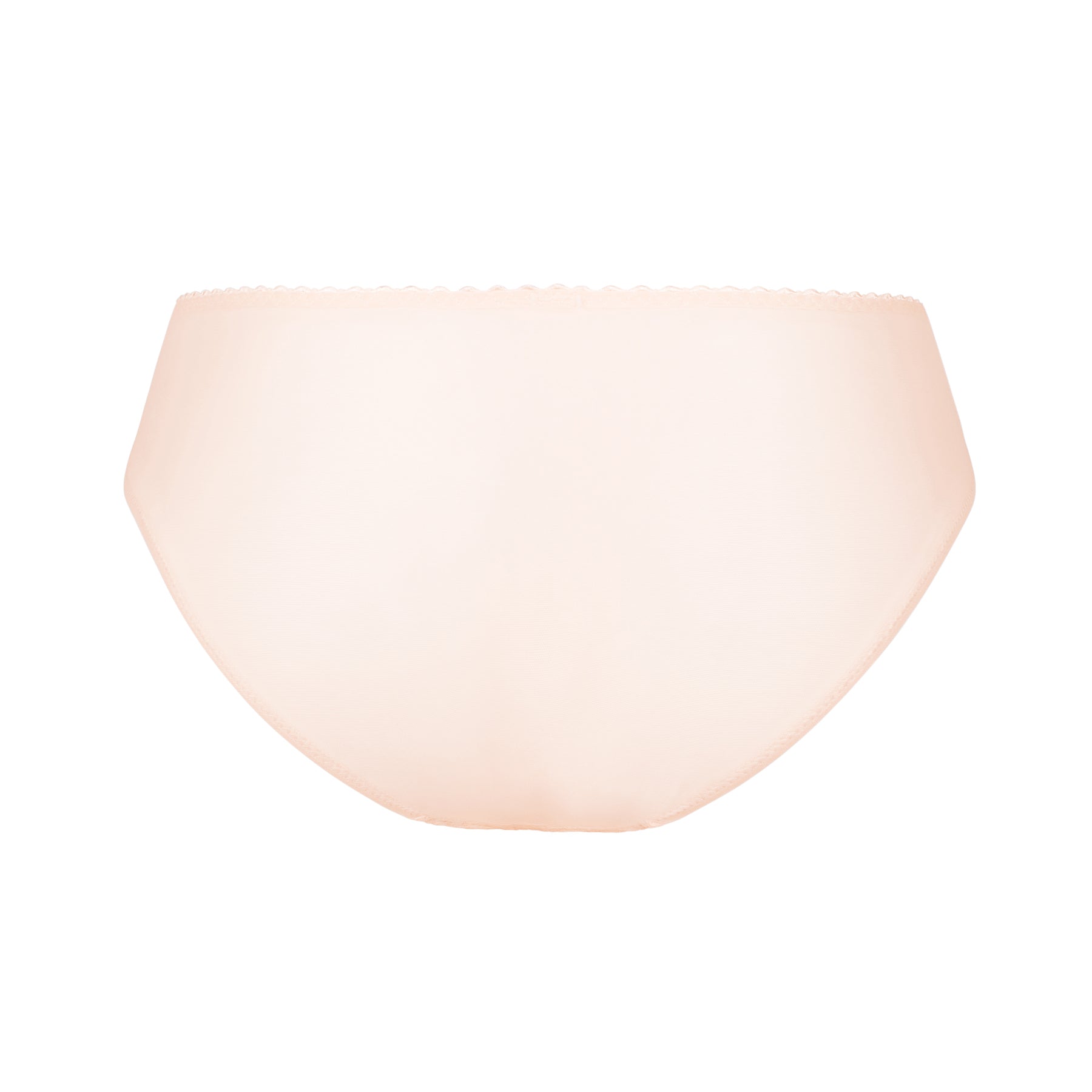 Soft peach seamless bikini brief underwear with smooth microfiber finish and scalloped waistband