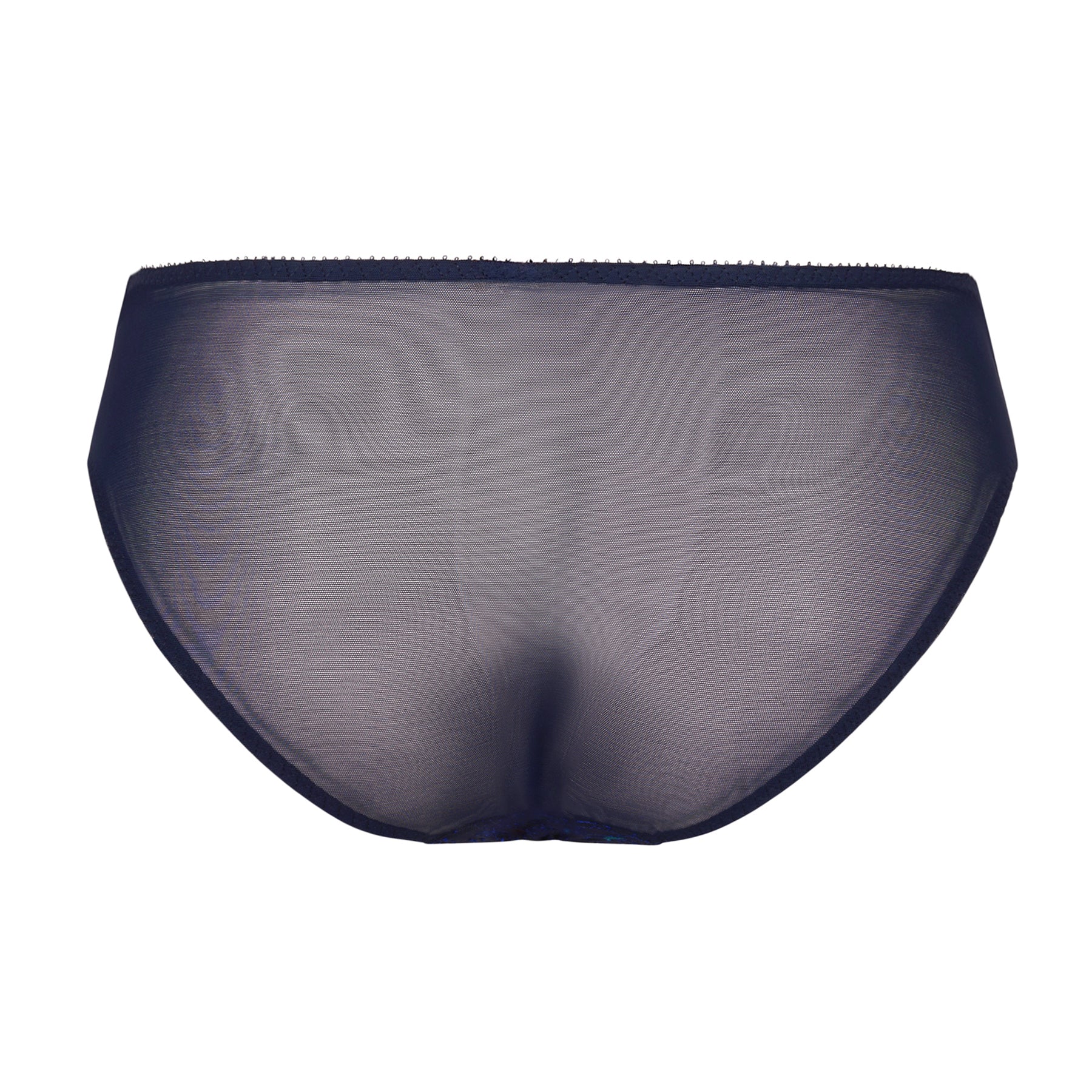 Back product view of the Empreinte Clea Bikini Brief in Mystic Blue with sheer mesh fabric.
