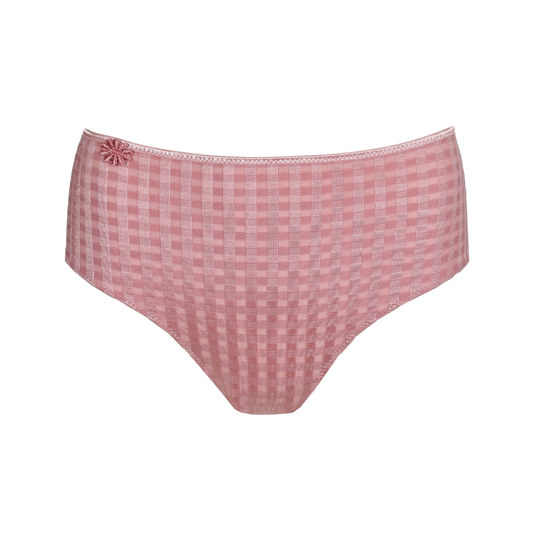 Pink high-waisted underwear with full coverage and soft seamless finish on white background