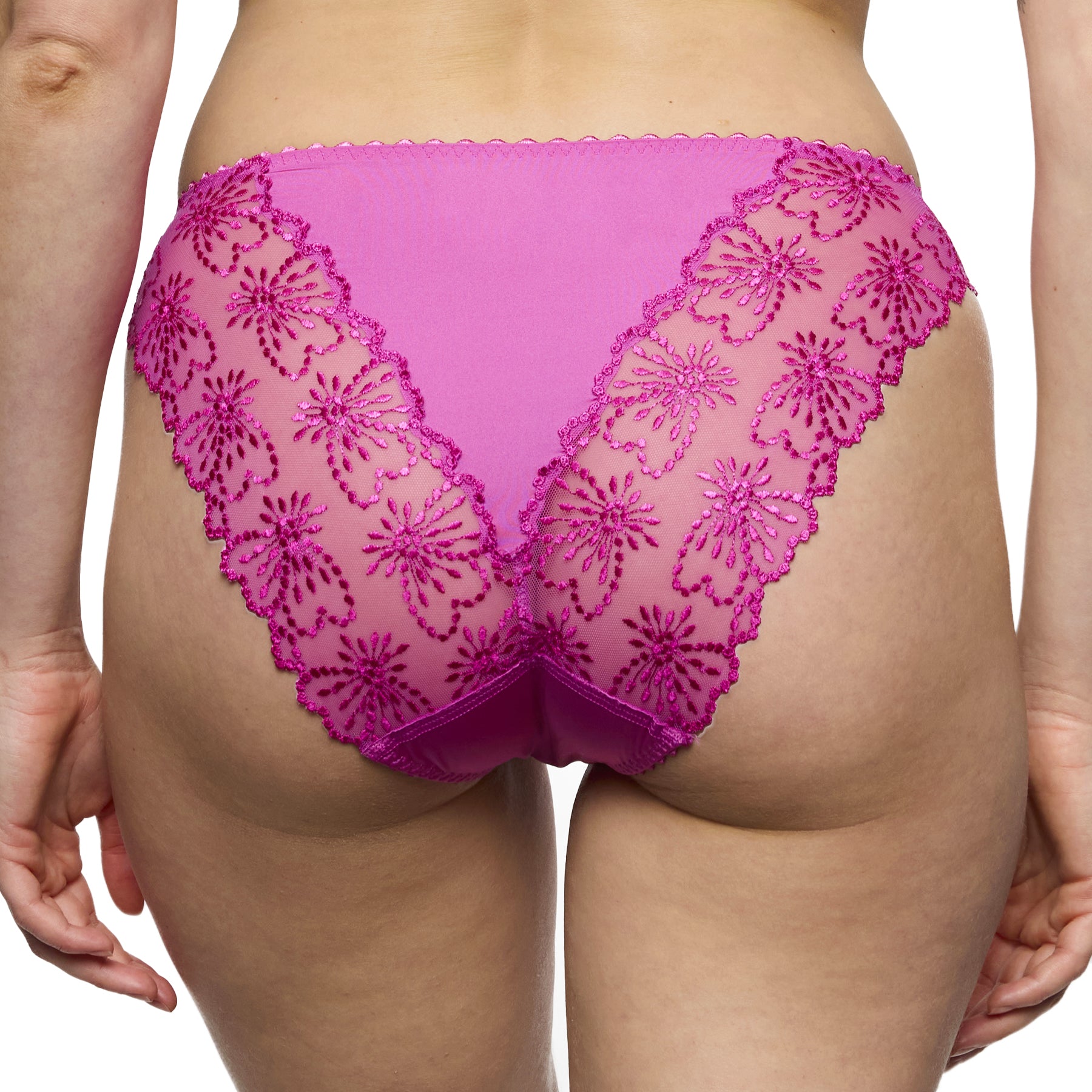 Back view of Marie Jo Jane Italian brief in Orchid Bliss with elegant floral lace and semi-sheer finish