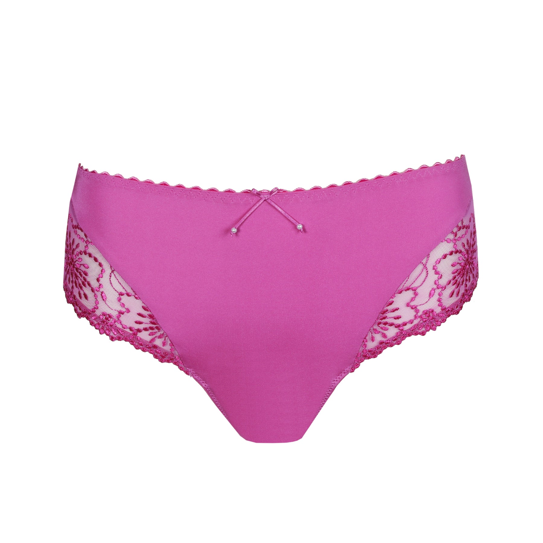 Marie Jo Jane full brief in Orchid Bliss laid flat showing satin finish and floral lace detailing