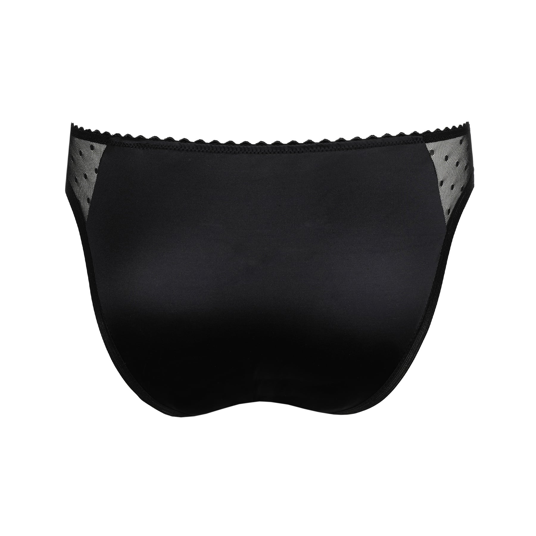 Back view of the Marie Jo Noova rio brief in black, featuring a smooth opaque back panel with sheer dotted mesh sides.