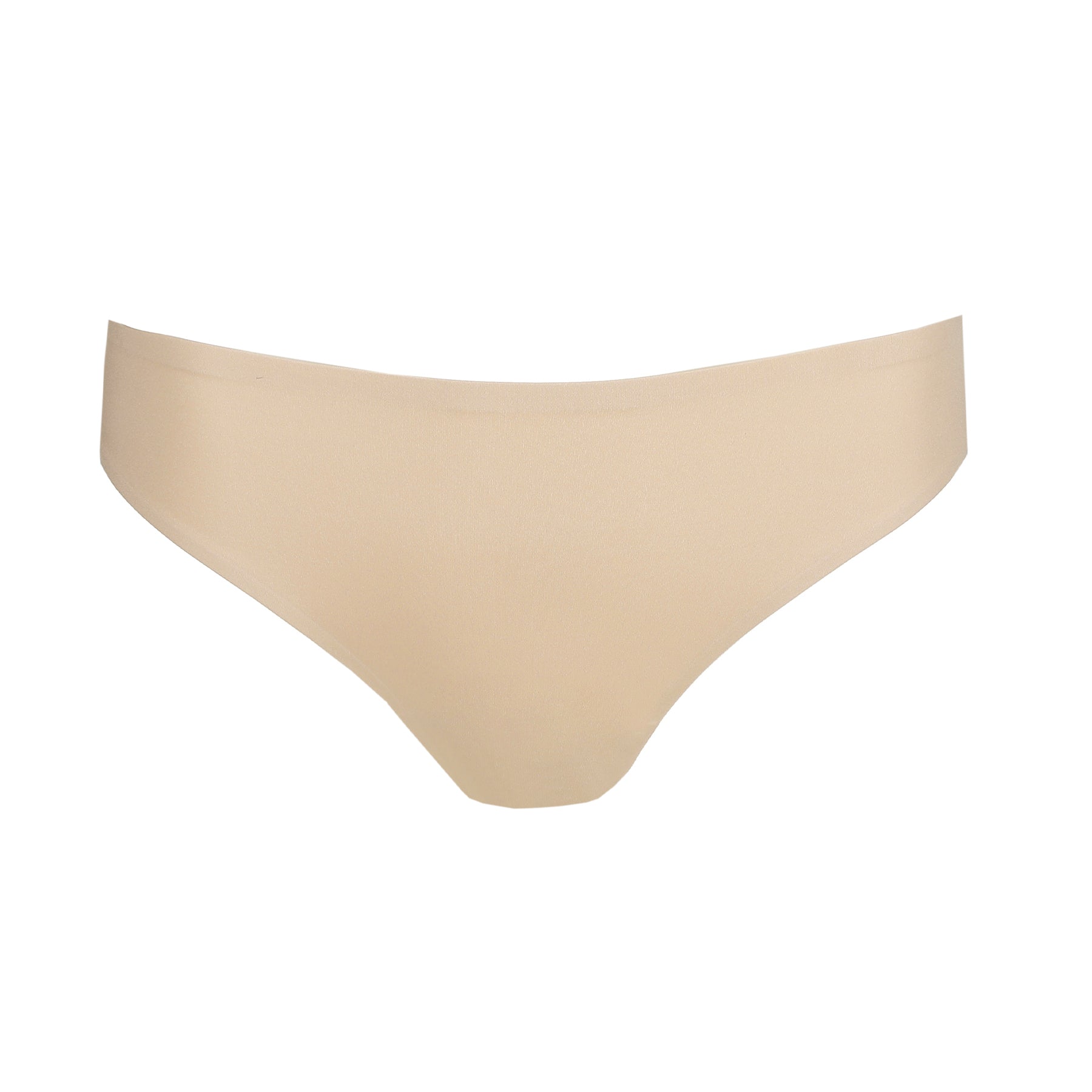 Nude seamless bikini brief with smooth stretch fabric and clean edges on white background