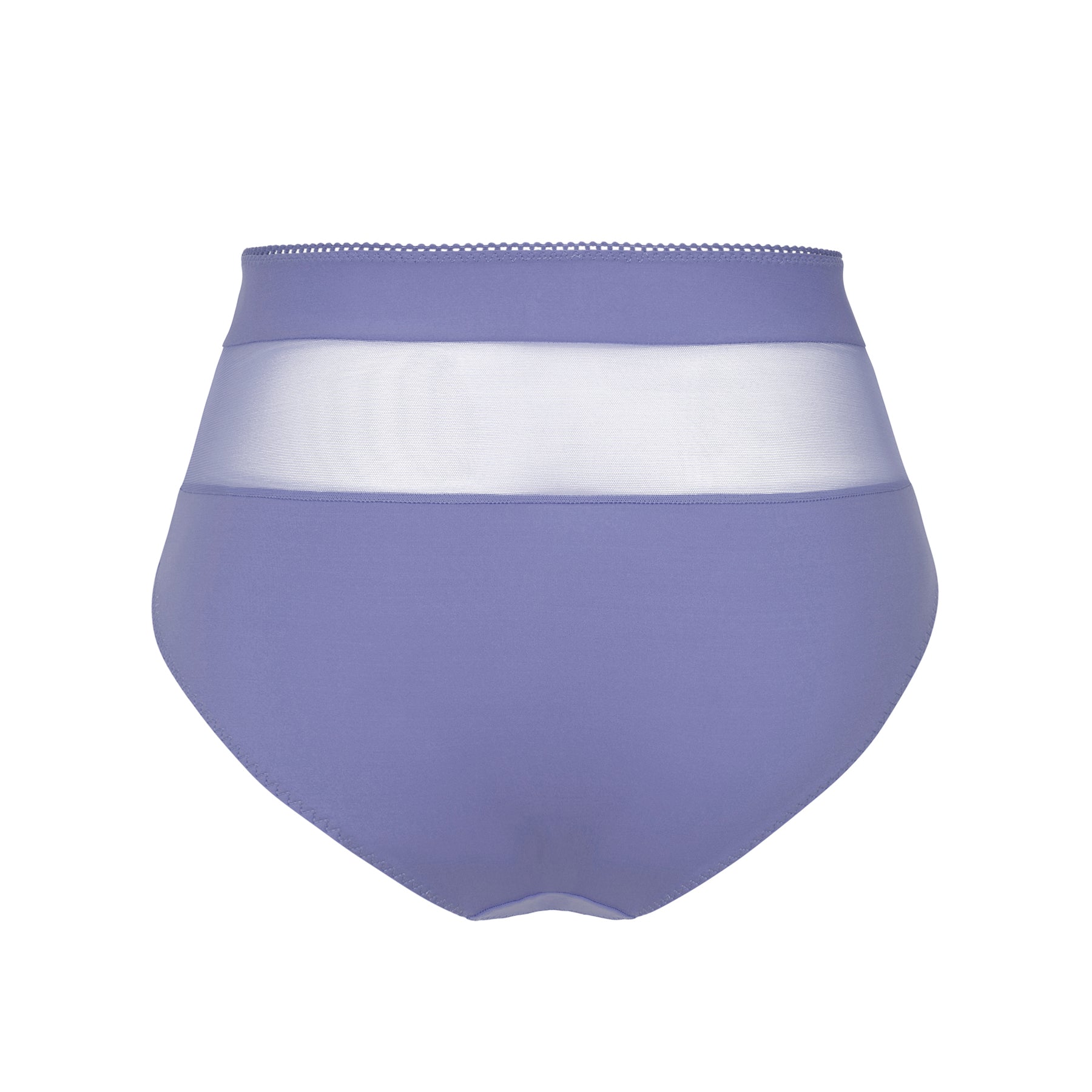 A flat-lay image of the lavender high-waisted panties, featuring a sheer mesh panel across the back for a stylish and breathable design.